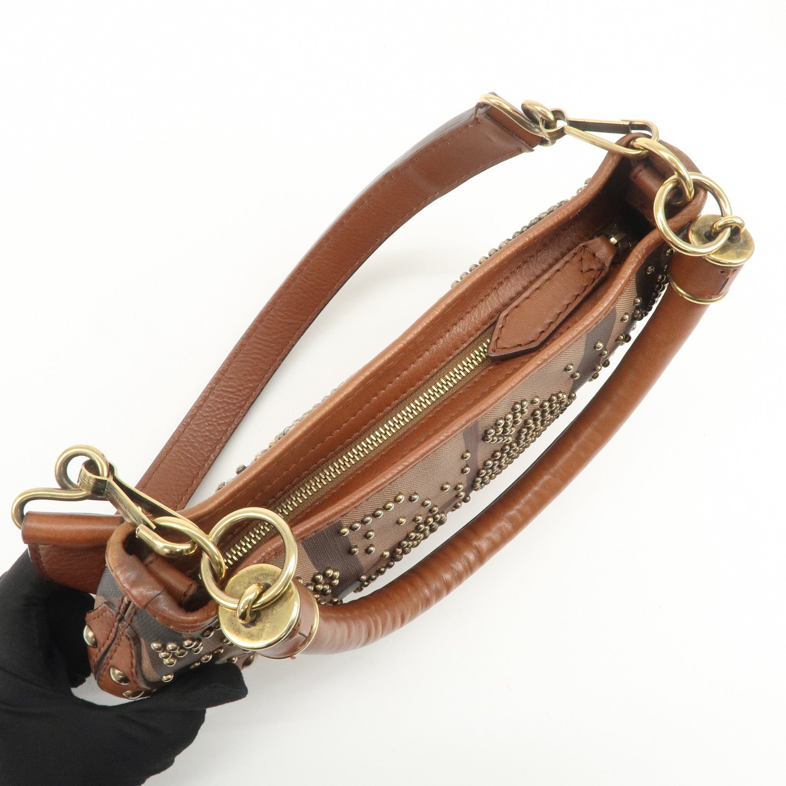 BURBERRY Heart Studs PVC Leather 2Way Bag Shoulder Hand Bag Brown