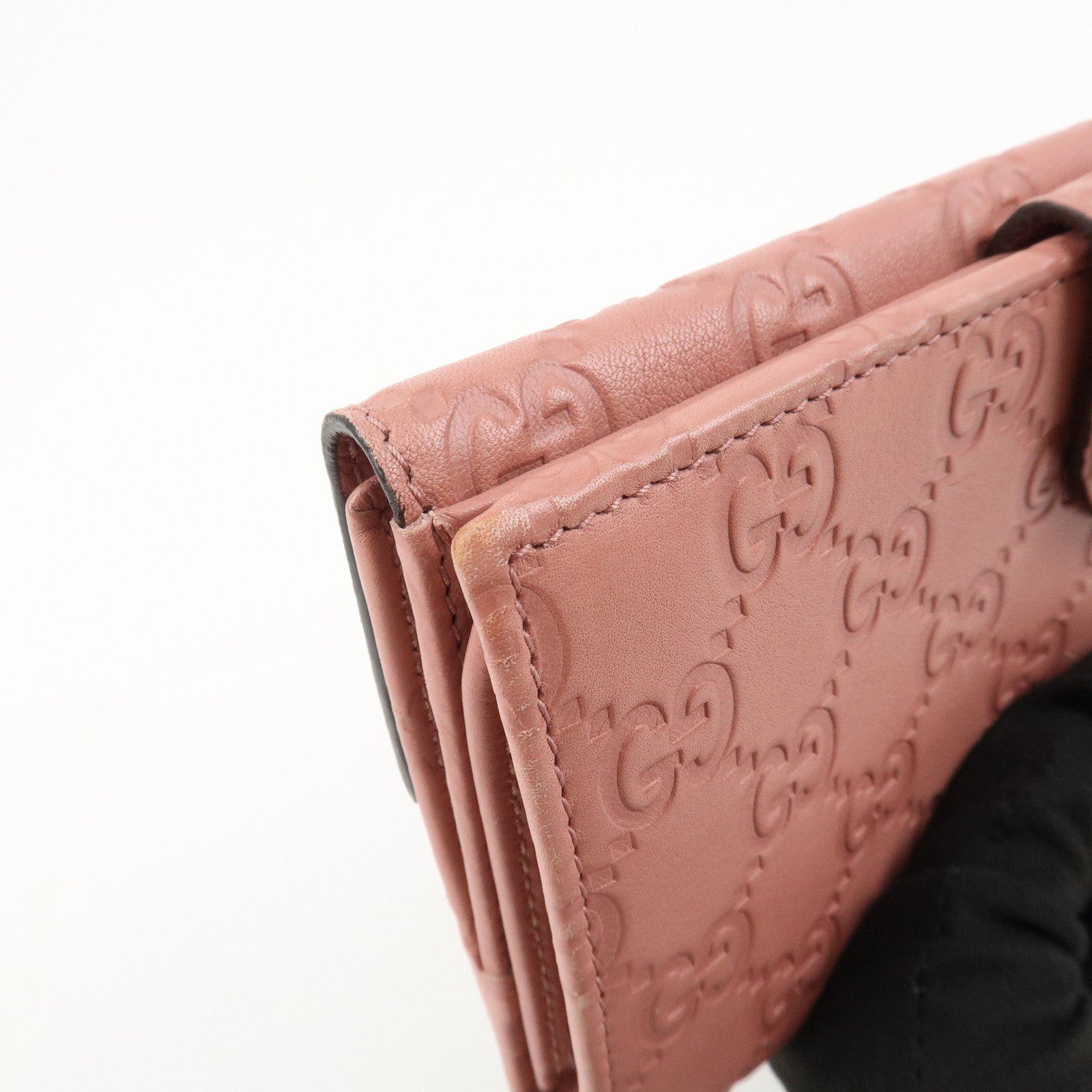 GUCCI Guccissima Lovely Heart Leather Long Wallet Pink 203550