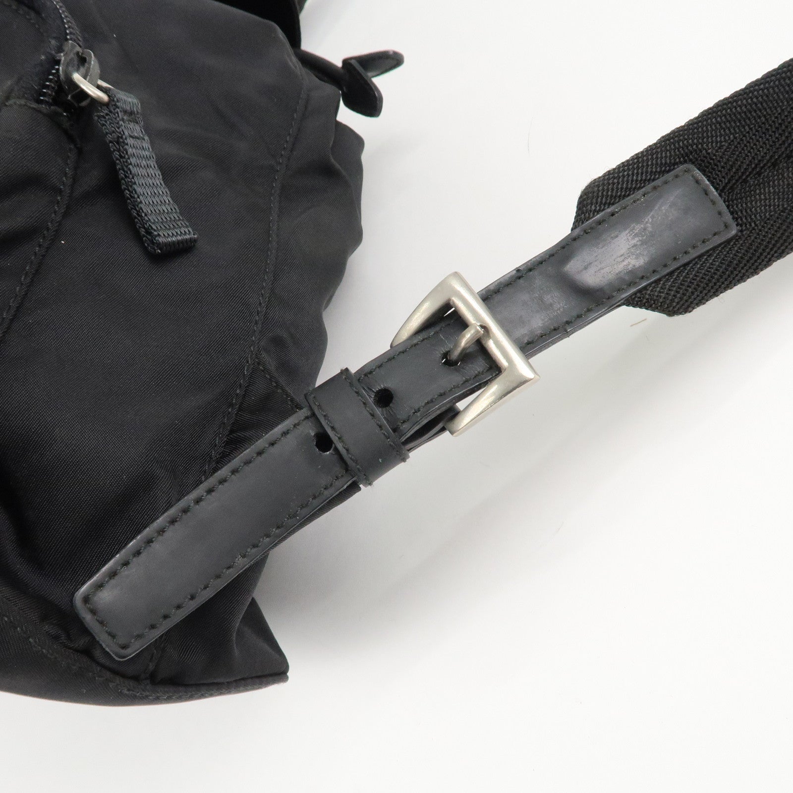 PRADA Triangle Logo Nylon Leather Backpack Ruck Sack Black 1BZ005 Used