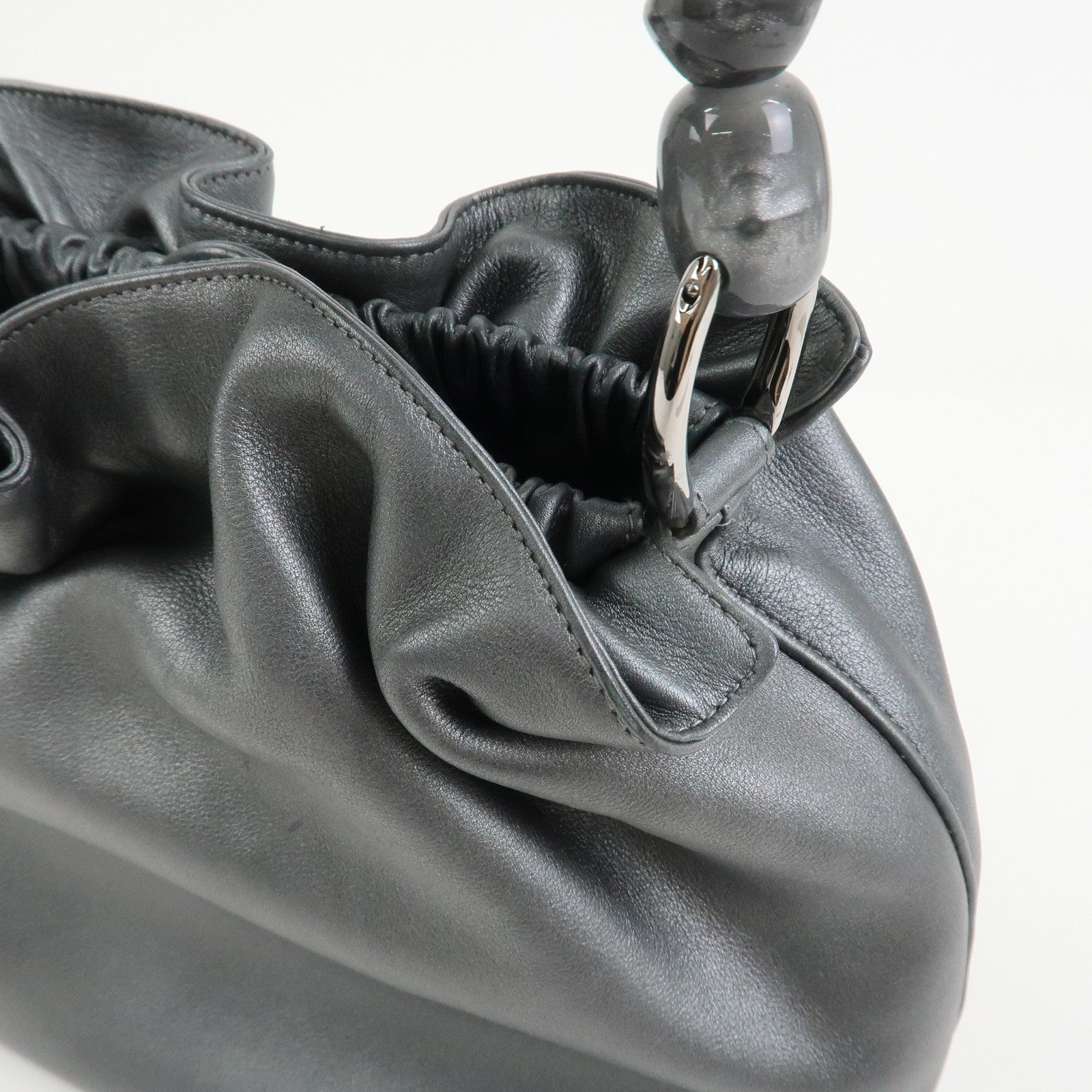 Christian Dior Maris Pearl Leather Hand Bag Gray