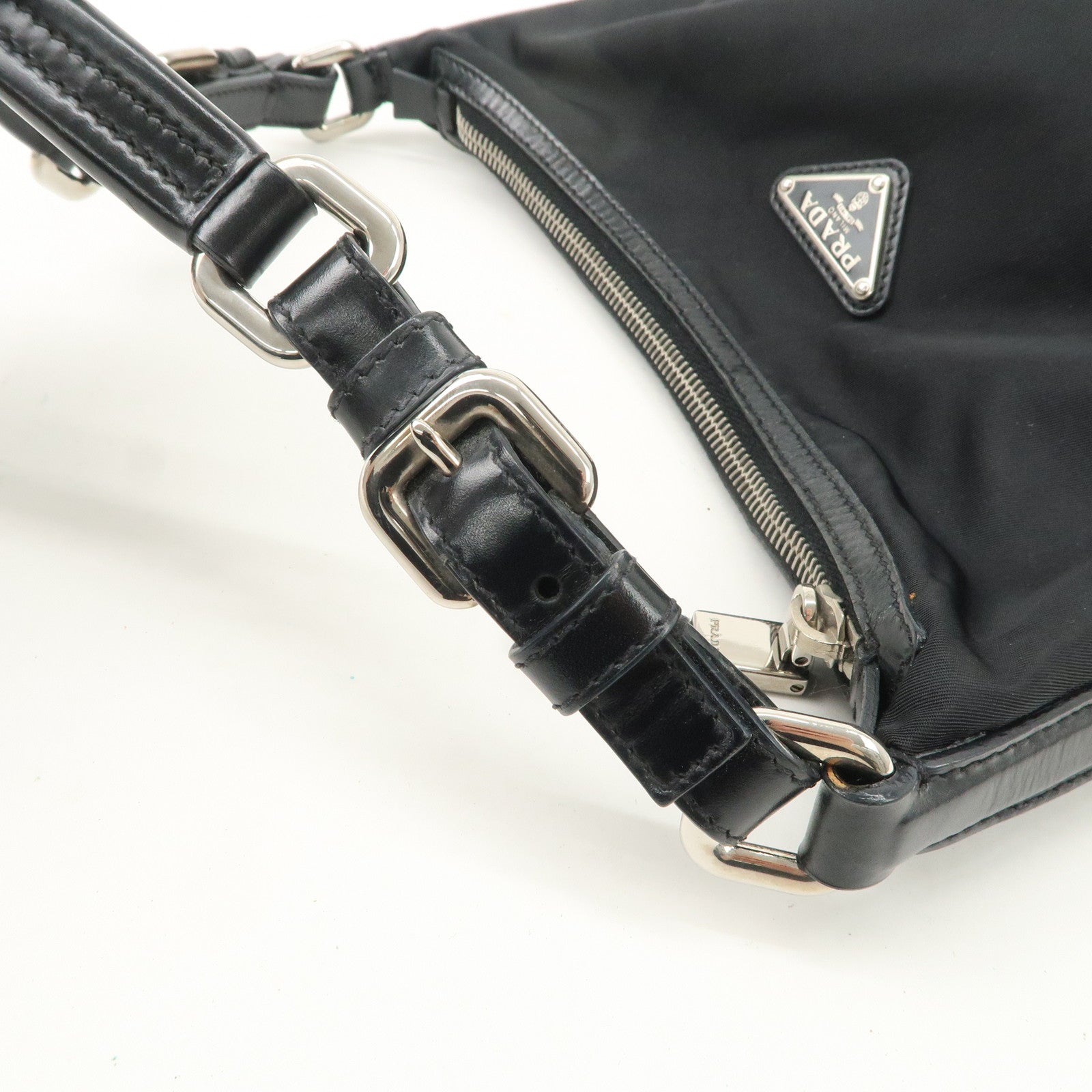 PRADA Triangle Logo Nylon Leather Shoulder Bag Hand Bag Black BR3121 Used