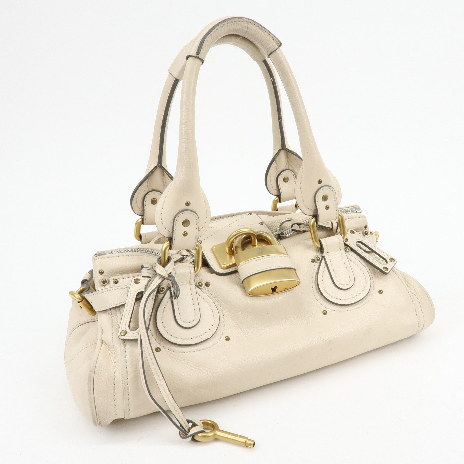 Chloe Paddington Leather Hand Bag Boston Bag Shoulder Bag Ivory
