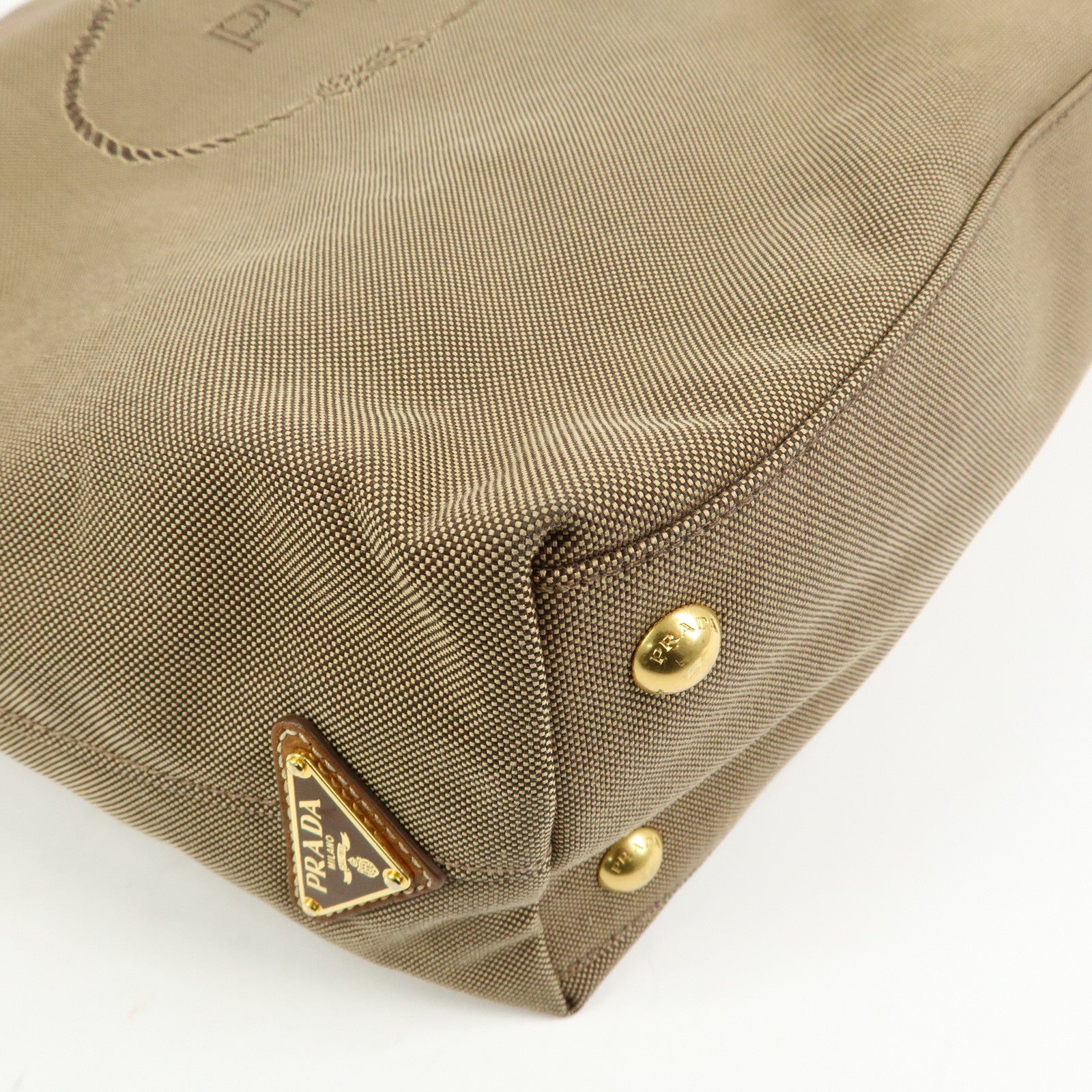 PRADA Triangle Logo Jacquard Leather 2Way Bag Hand Bag Brown