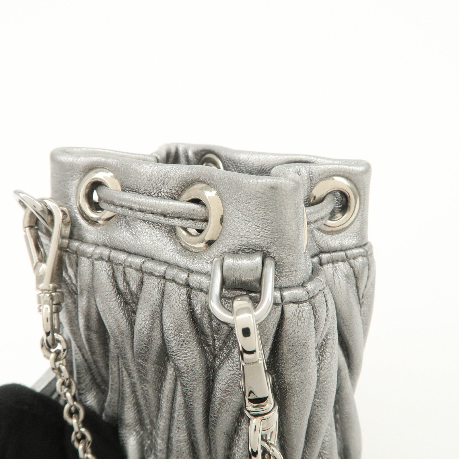 MIU MIU Matelasse Micro Baguette Chain Shoulder Bag Silver 5TT128