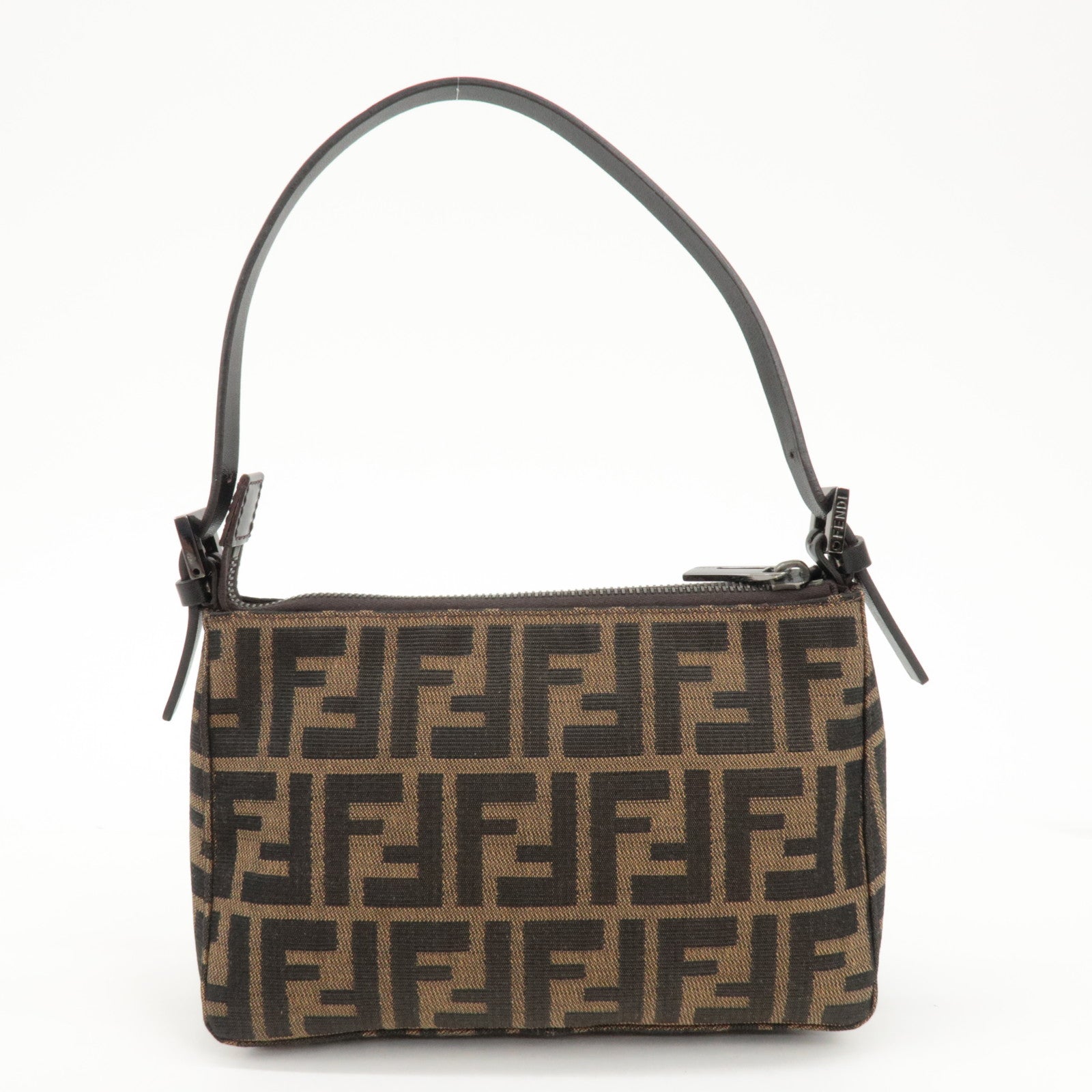 FENDI Zucca Canvas Leather Mini Hand Bag Brown 8BR155 Used