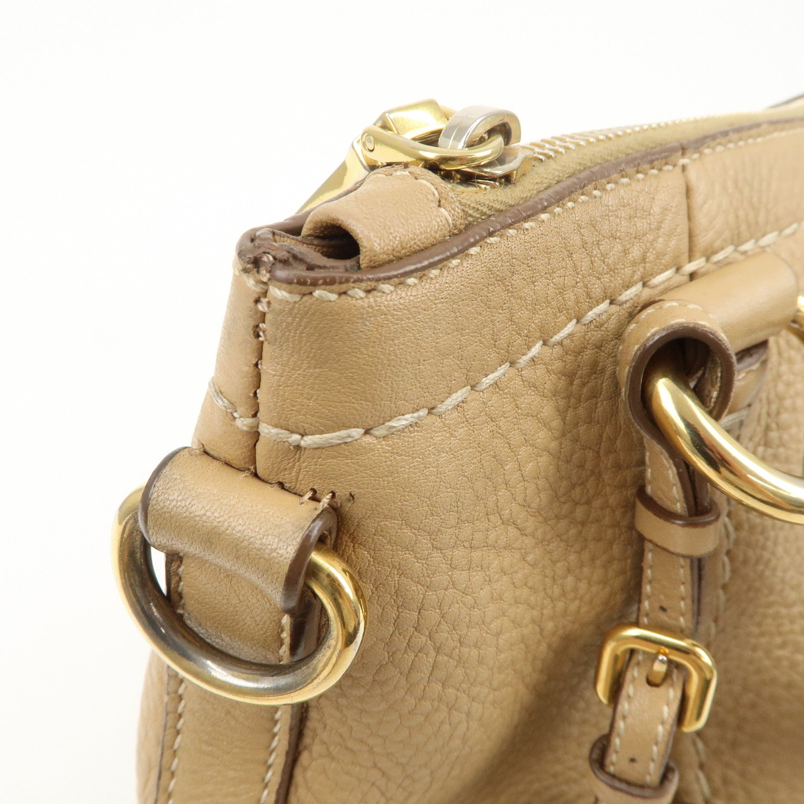 PRADA Logo Leather 2Way Bag Hand Bag Shoulder Bag Camel