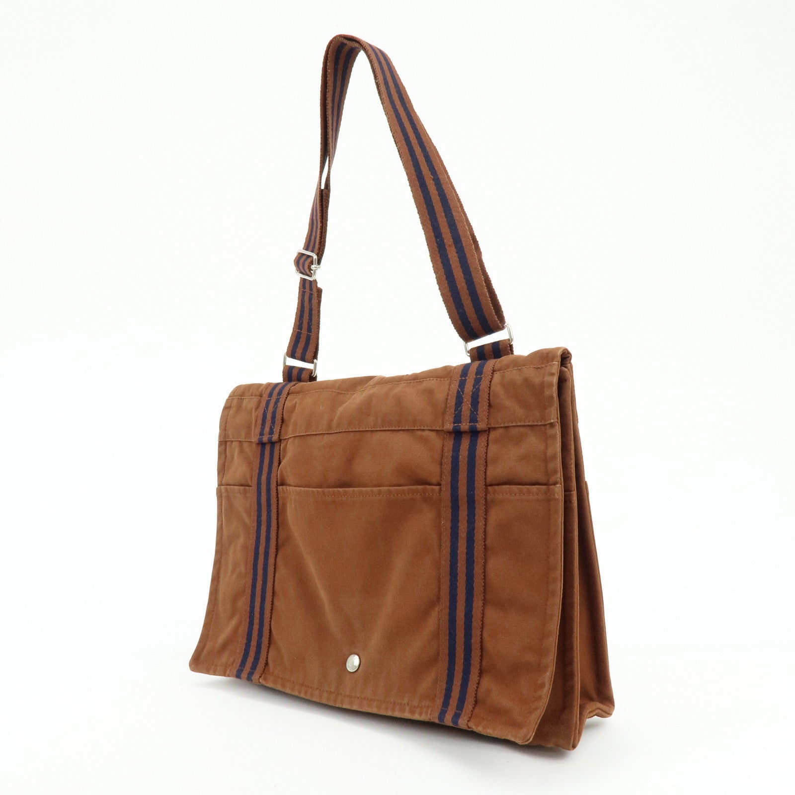 HERMES Basas MM Fourre Toute Canvas Shoulder Bag Brown