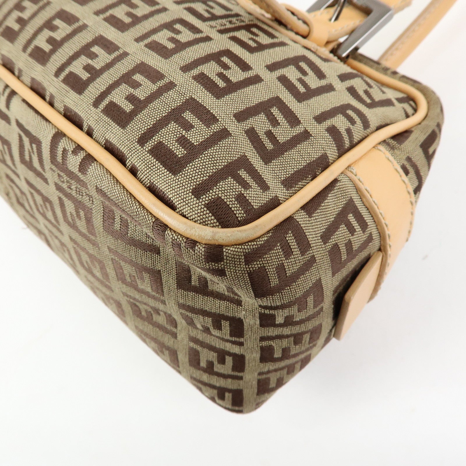 FENDI Zucchino Canvas Leather Small Boston Hand Bag Brown 8BN004