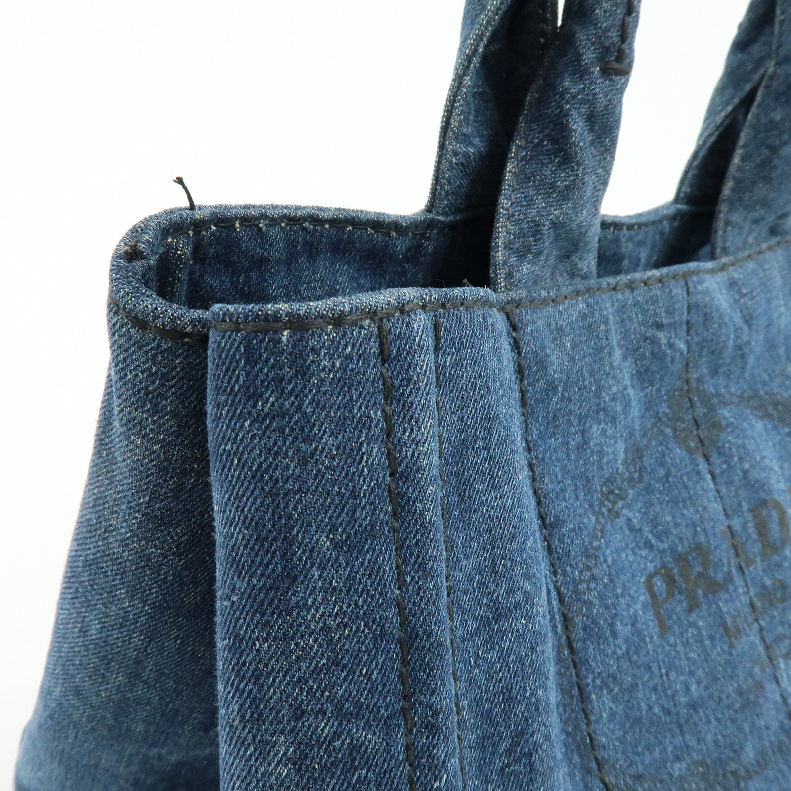 PRADA Canapa Tringle Logo Canvas Denim Tote Hand Bag Blue B1877B