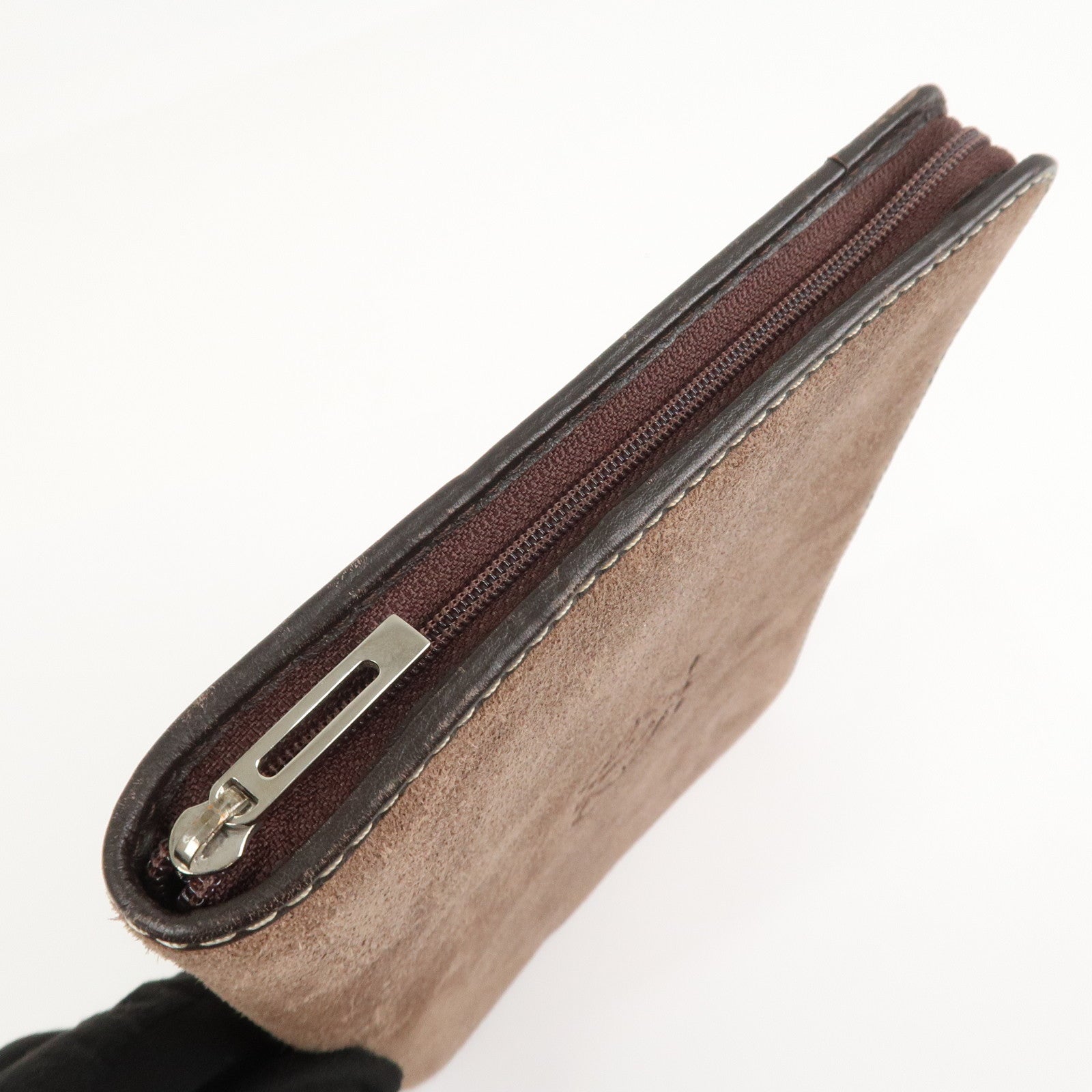 LOEWE Suede Leather Round Zippy Planer Cover Agenda Cover Brown