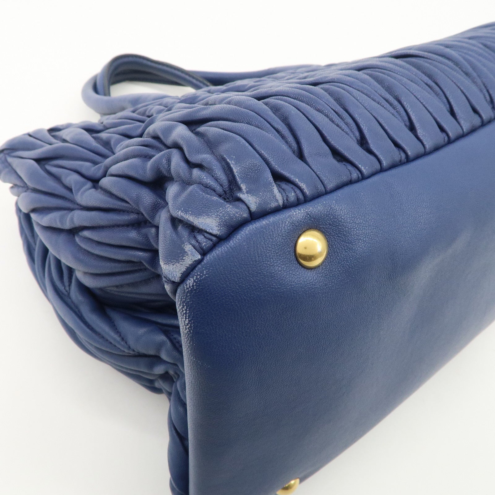 MIU MIU Matelasse Nappa Leather 2Way Bag Hand Bag Blue RN1047
