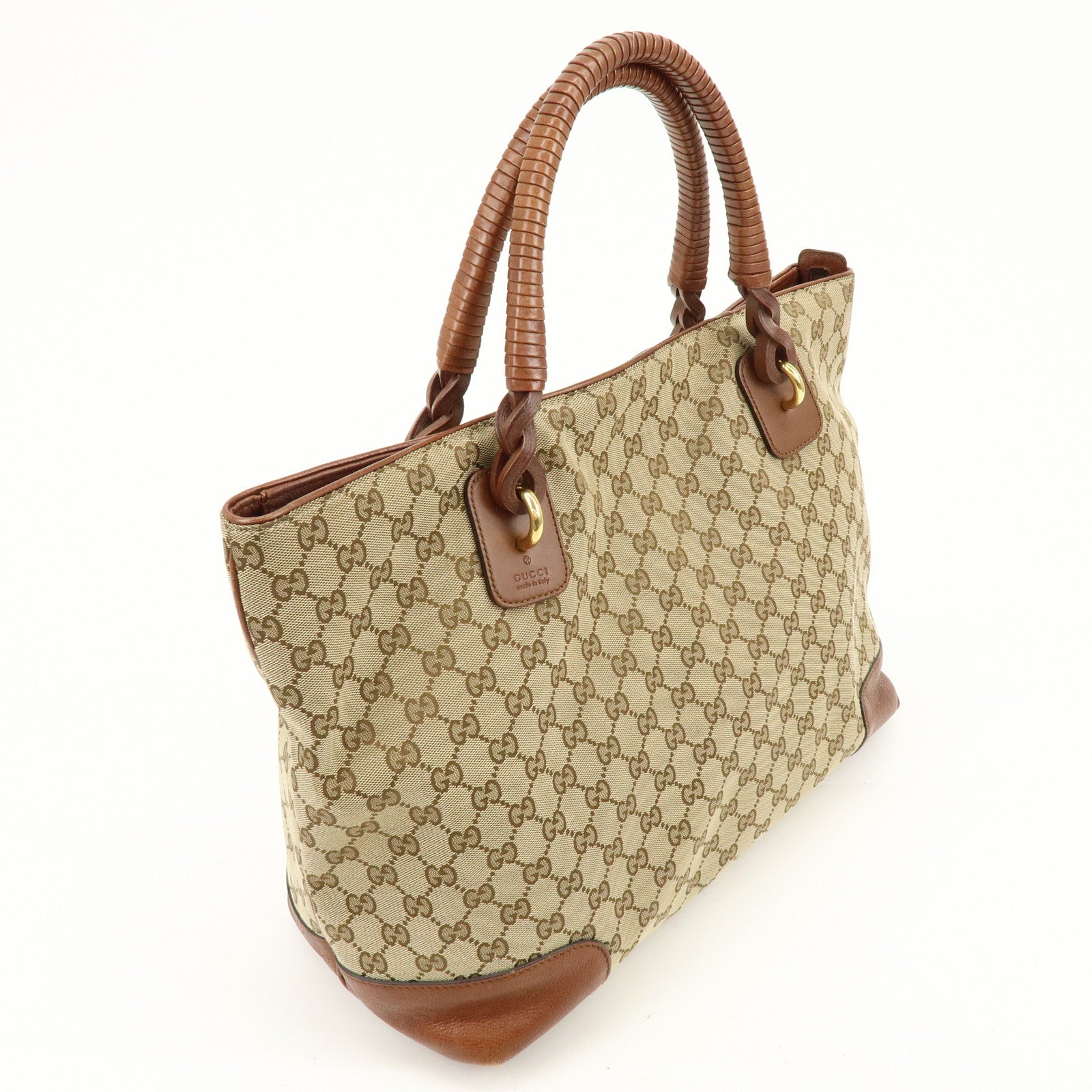 GUCCI GG Canvas Leather Shoulder Bag Tote Bag Beige Brown 323665