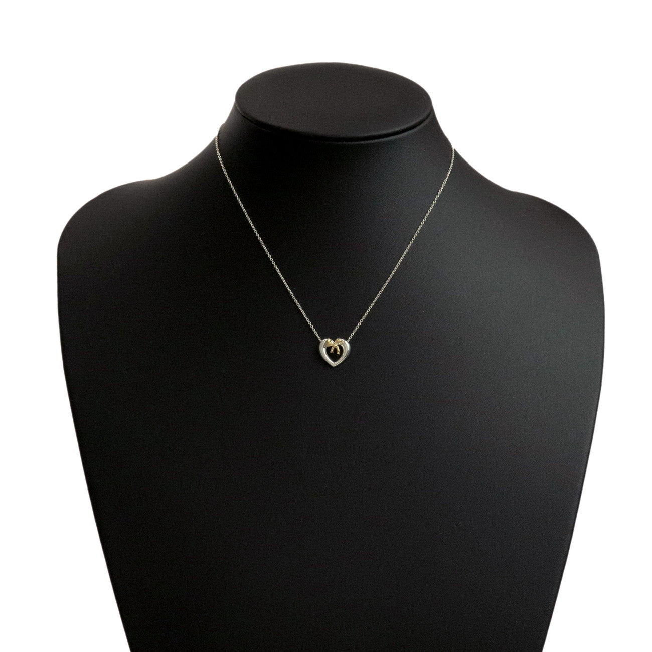 Tiffany & Co Open Heart Ribbon Necklace SV925 750YG Silver
