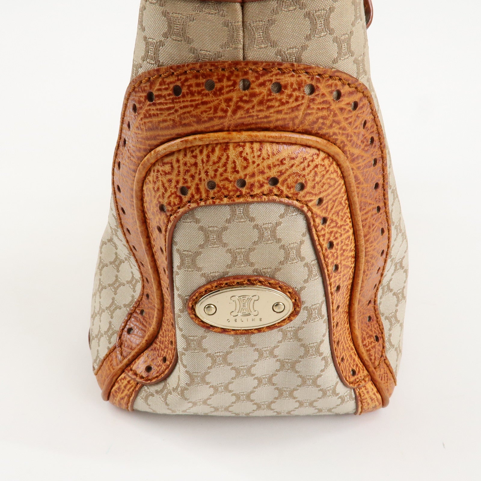 CELINE Macadam Canvas Leather Boogie Bag Hand Bag Beige Brown Used