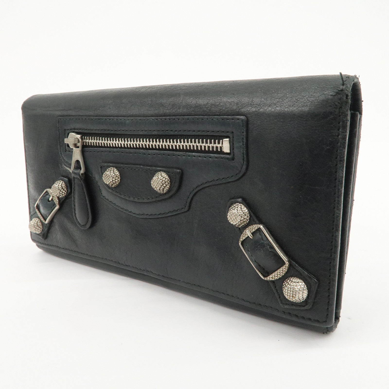 BALENCIAGA Logo Leather Giant Continental Long Wallet Black 253054