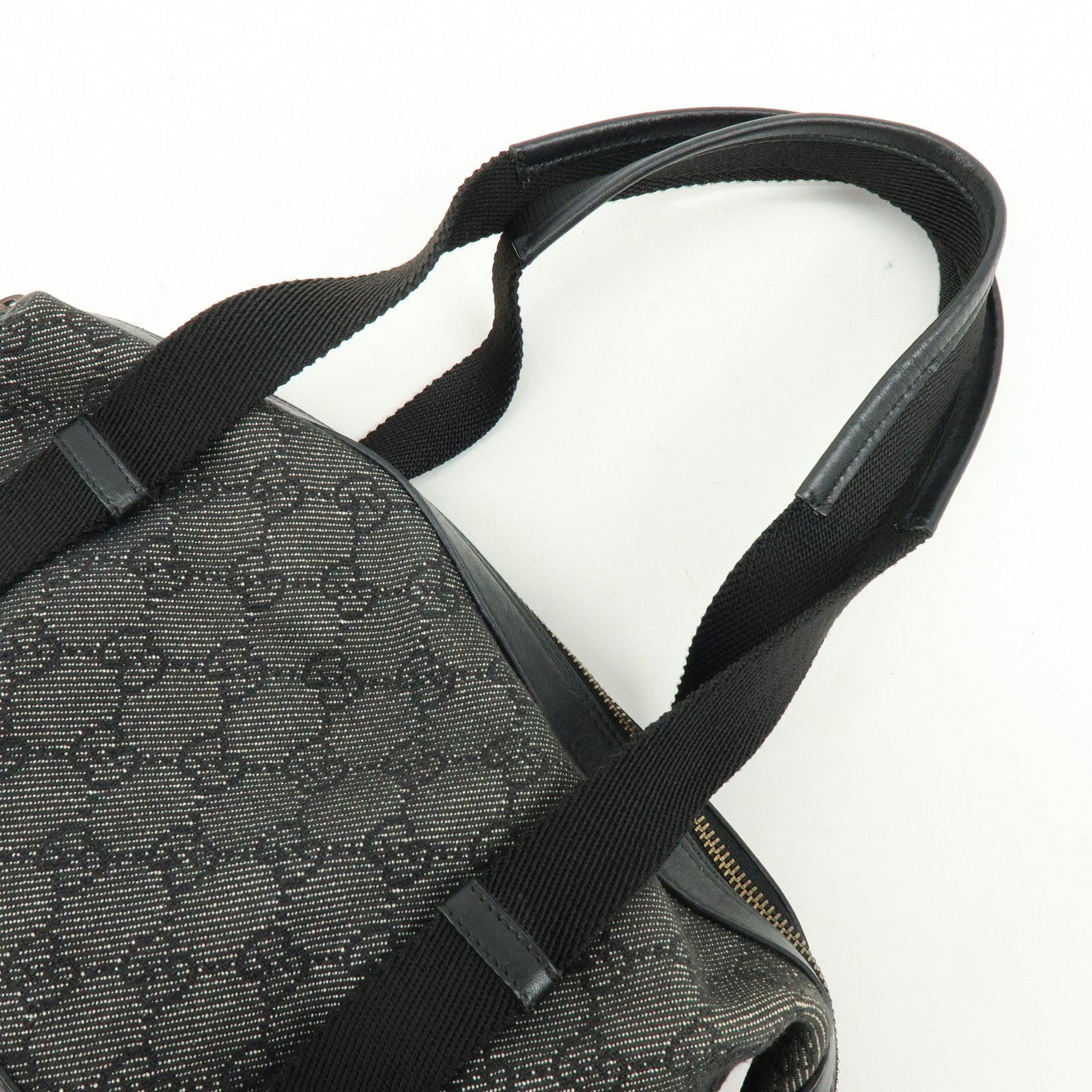 GUCCI GG Canvas Leather Hand Bag Boston Bag Black 92734