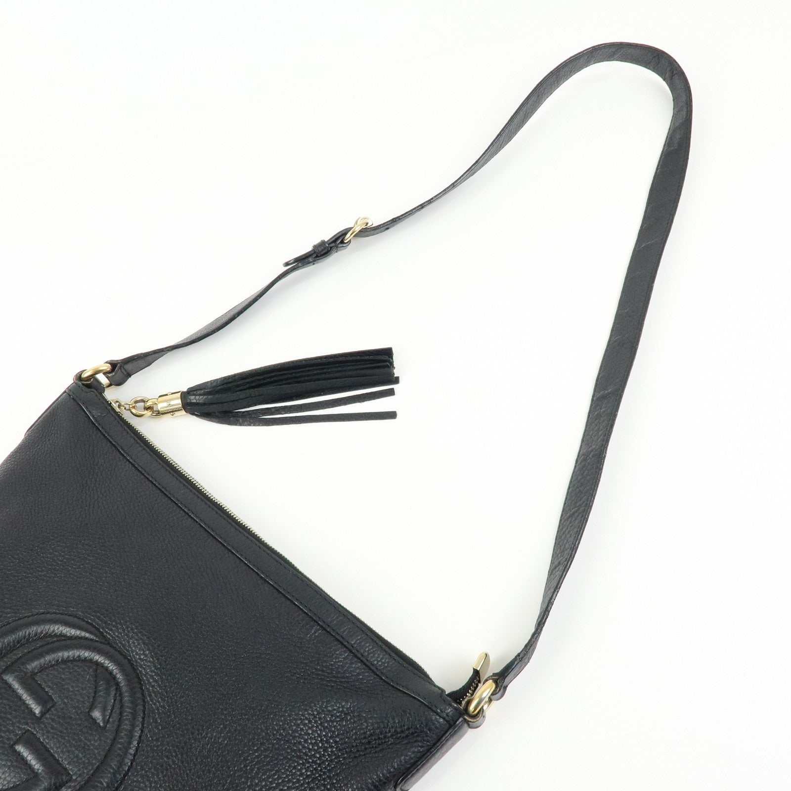 GUCCI SOHO Interlocking G Leather Shoulder Bag Tassel Black 308361