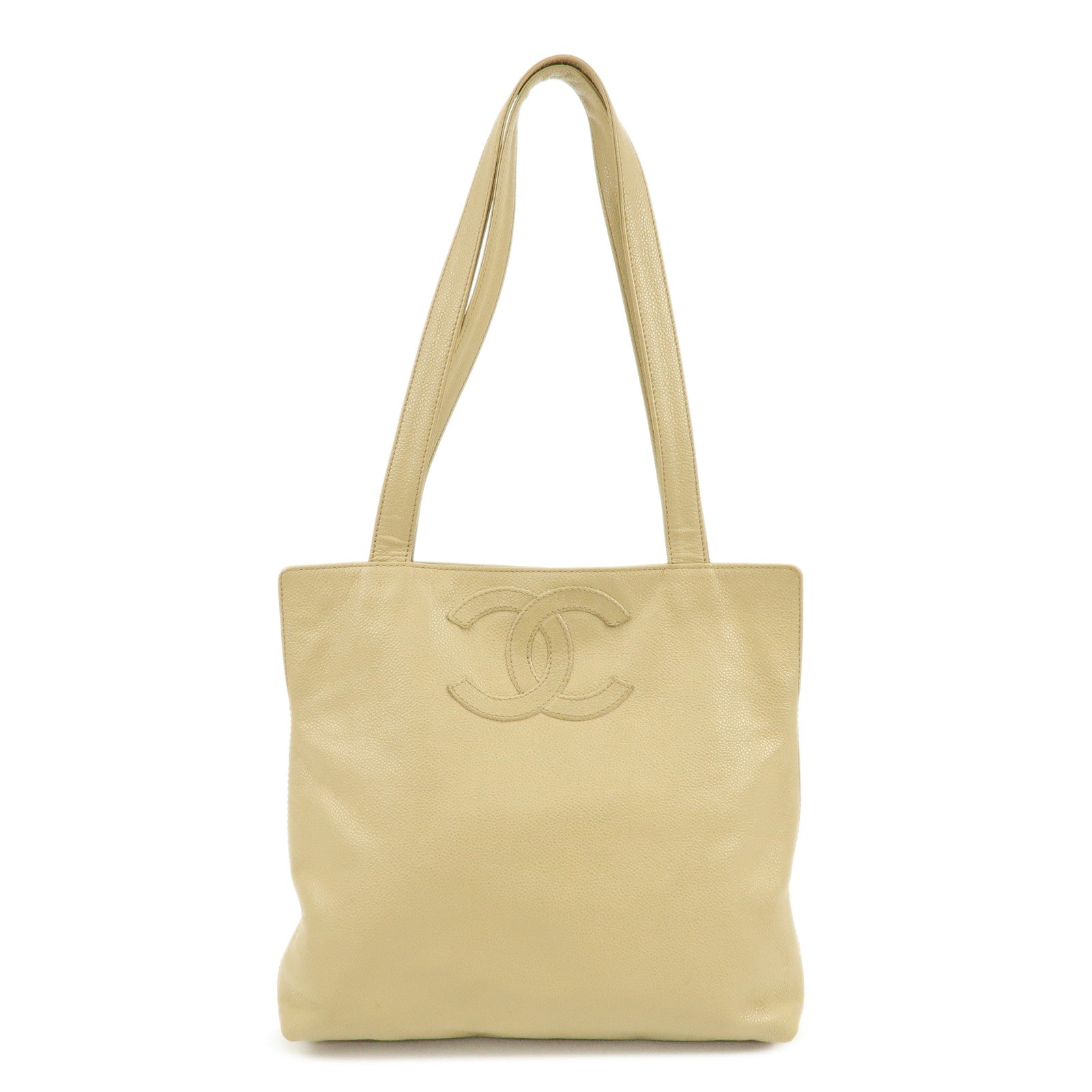 CHANEL Caviarskin Tote Bag Shoulder Bag Beige