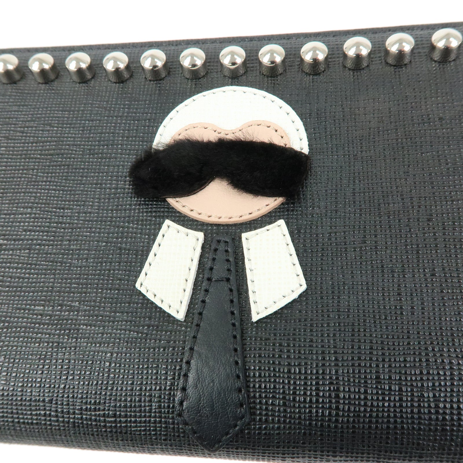 FENDI Leather Studs Zippy Long Wallet Black 8M0299