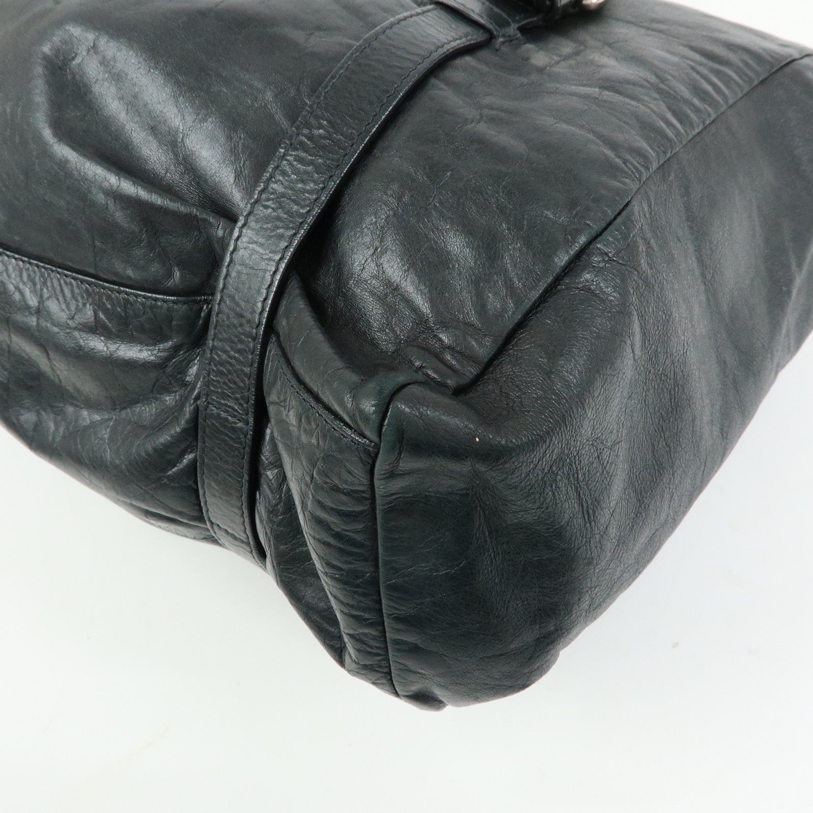 PRADA Logo Leather Shoulder Bag Tote Bag Black Silver