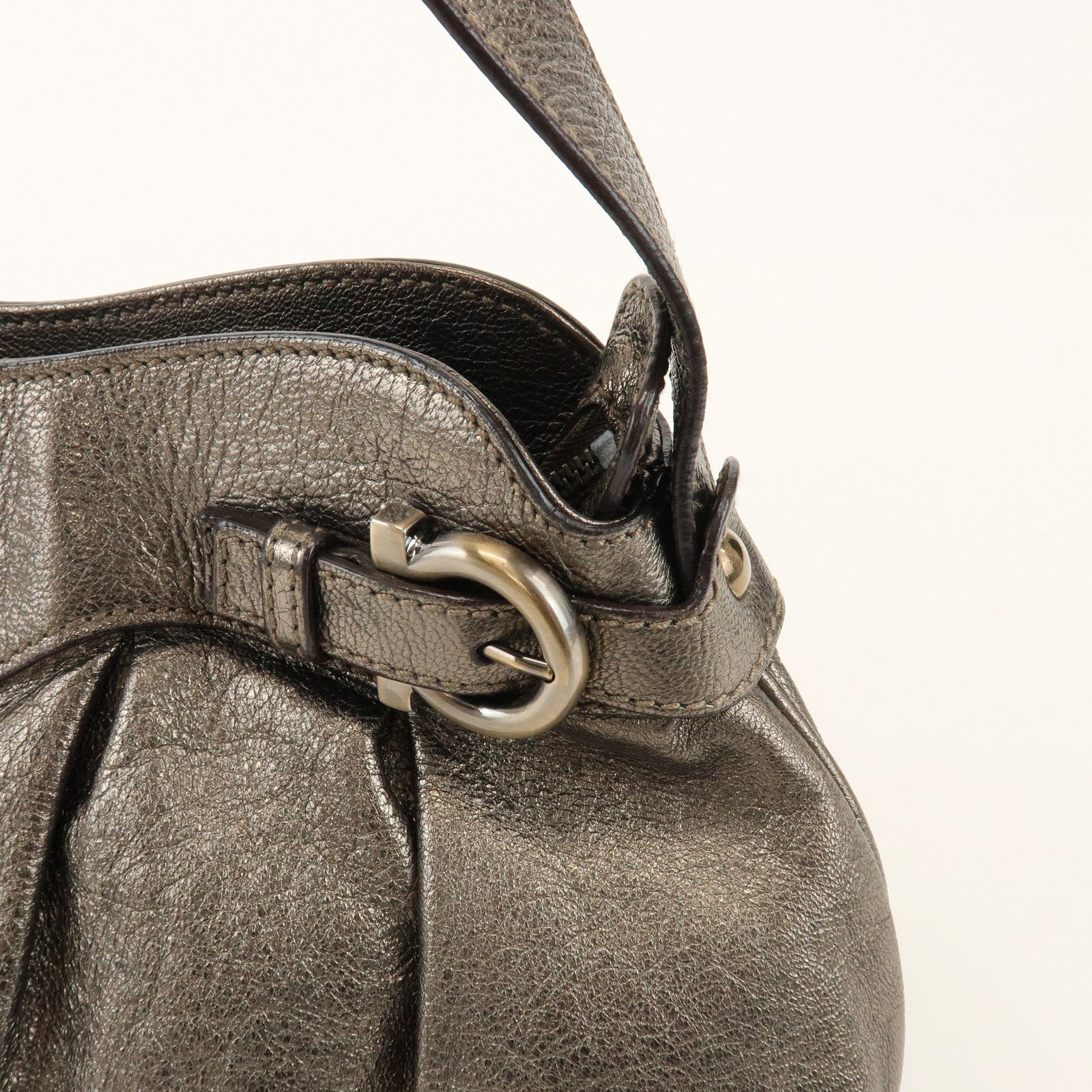 Ferragamo Gancini Leather Shoulder Bag Hand Bag Bronze