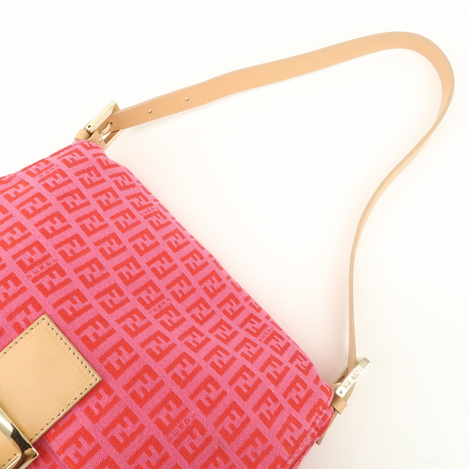 FENDI Mamma Baguette Zucchino Canvas Leather Shoulder Bag Pink