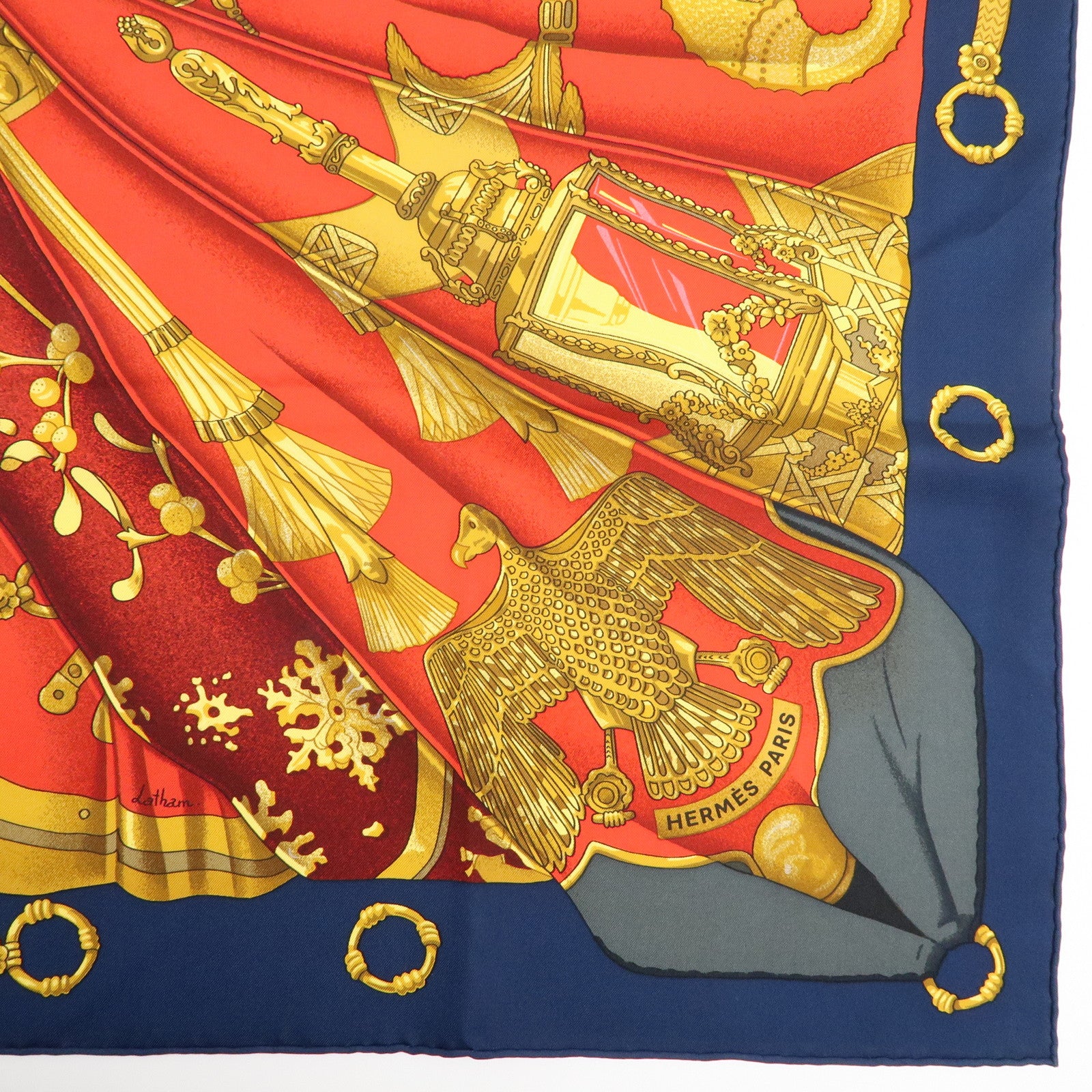HERMES Carre 90 Silk 100% Soleil de Soie Scarf Red Yellow