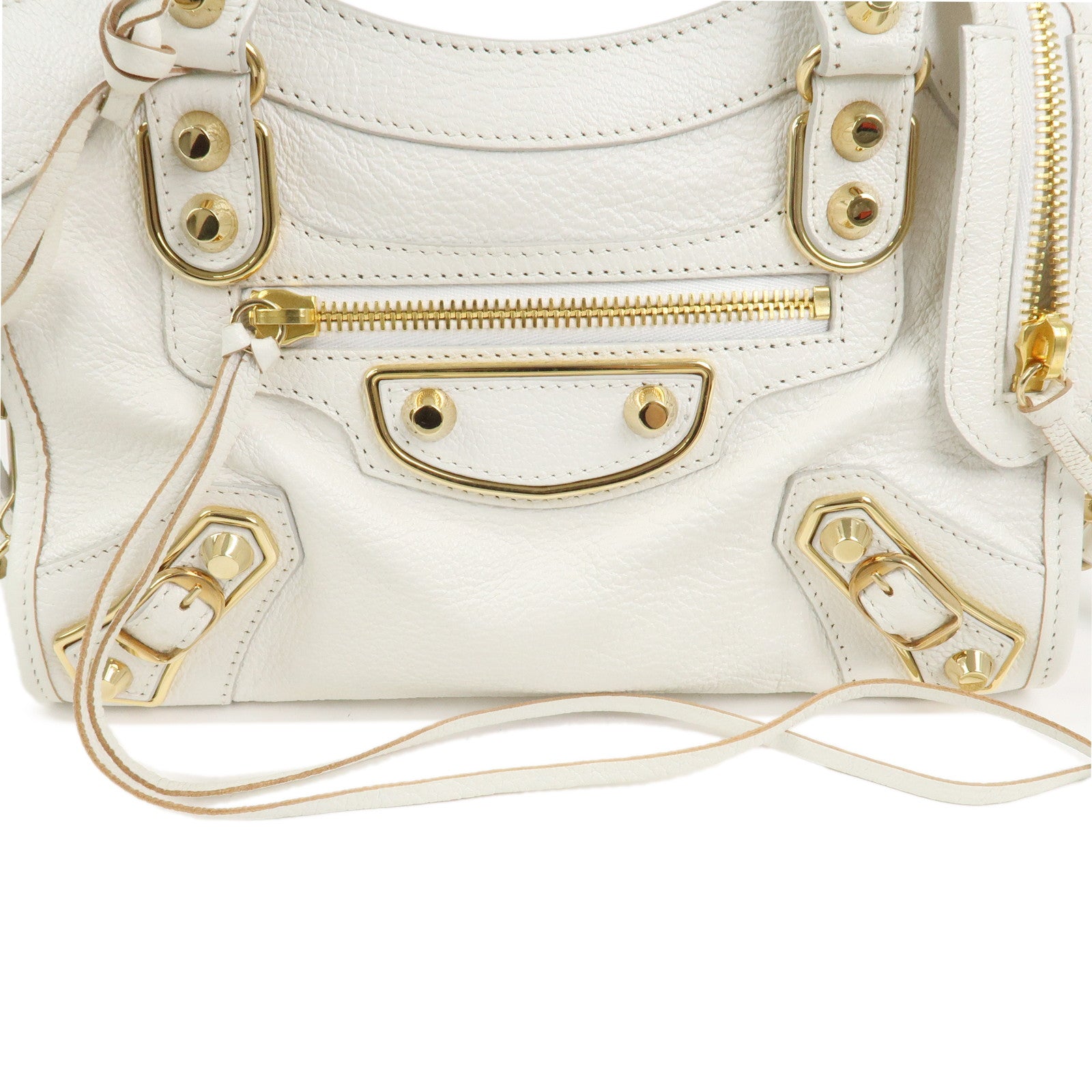 BALENCIAGA Leather Classic Mini City 2Way Bag Hand Bag White 390160