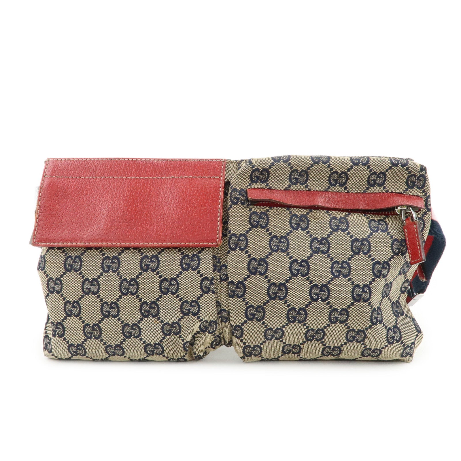 GUCCI Sherry GG Canvas Waist Bag Crossbody Bag Beige Red 28566
