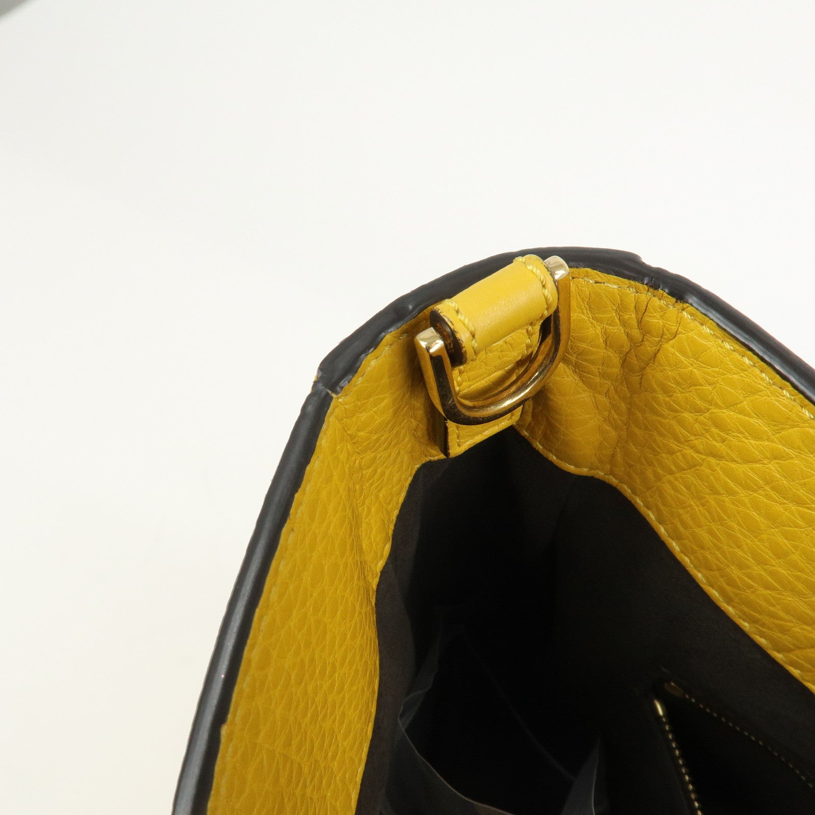 FENDI Selleria Leather 2Way Hand Tote Shoulder Bag Yellow 8BH368
