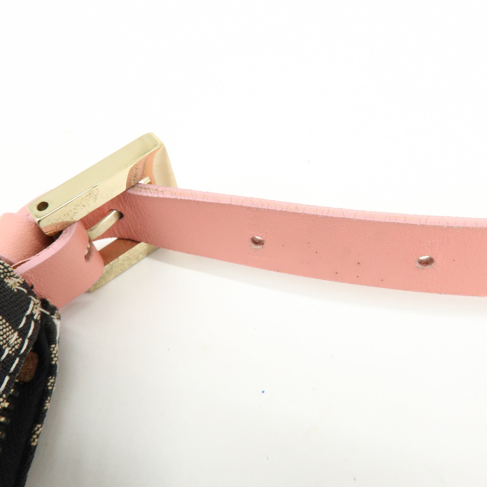 FENDI Zucchino Canvas Leather Shoulder Bag Black Pink 8BR020