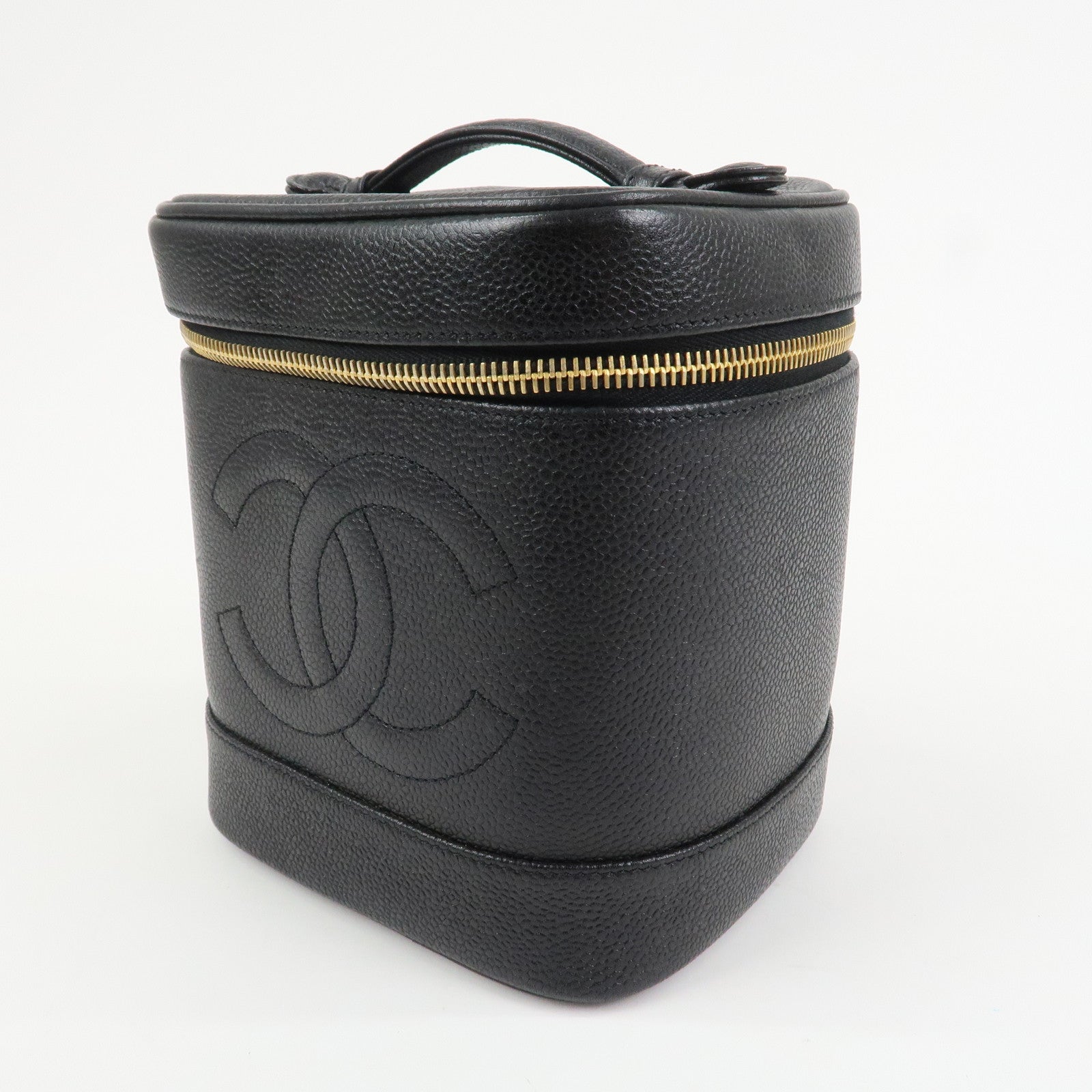 CHANEL COCO Mark Caviarskin Vanity Bag Hand Bag Pouch Black A01998