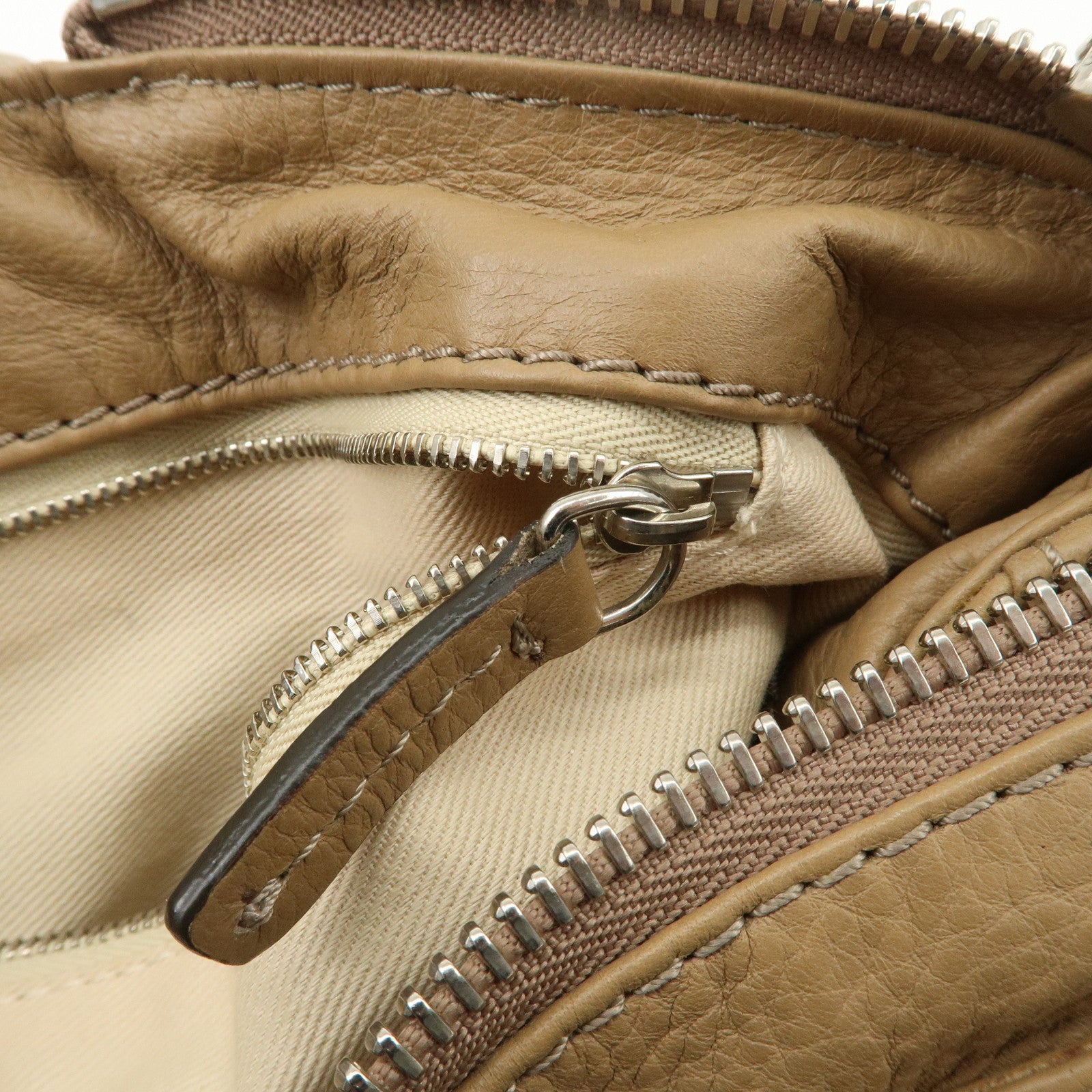 Chloe Paddington Leather Hand Bag Shoulder Bag Medium Beige Used