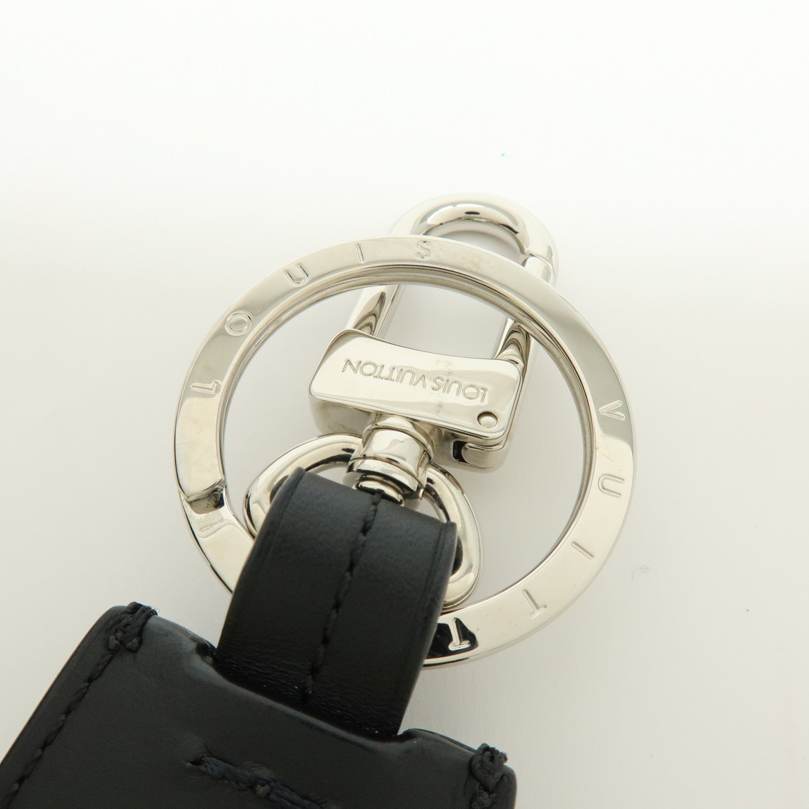 Louis Vuitton Leather Bag Charm Key Chain Black Silver M68020