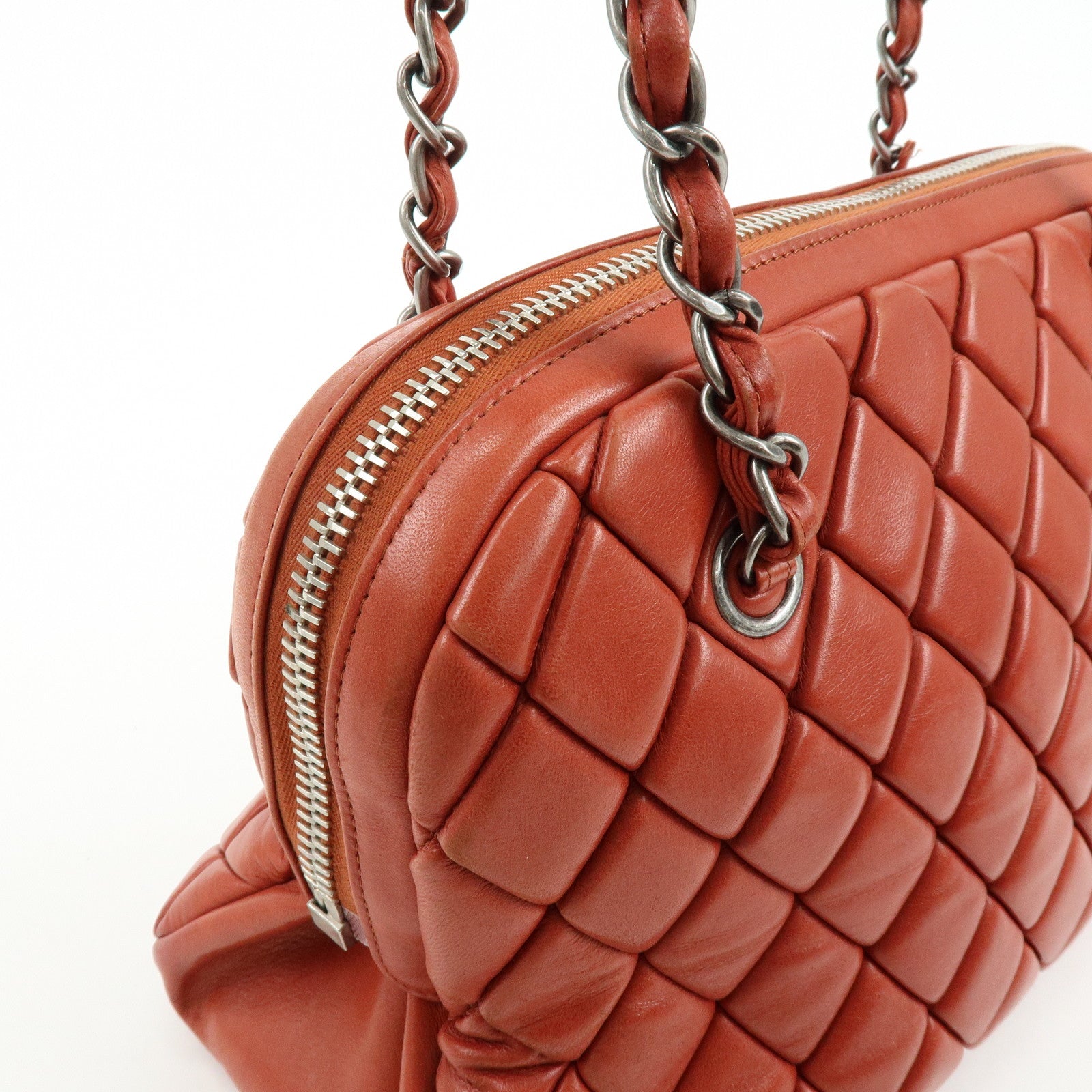 CHANEL Matelasse COCO Mark Lamb Skin Shoulder Bag Red
