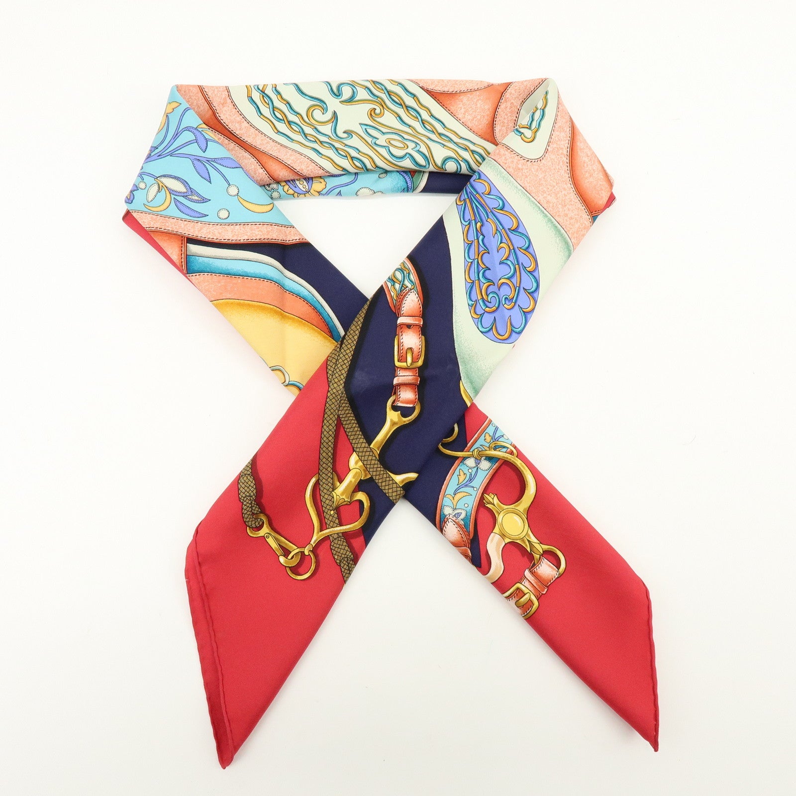 HERMES Carre 90 Silk 100% Scarf Festival Red Pink Blue