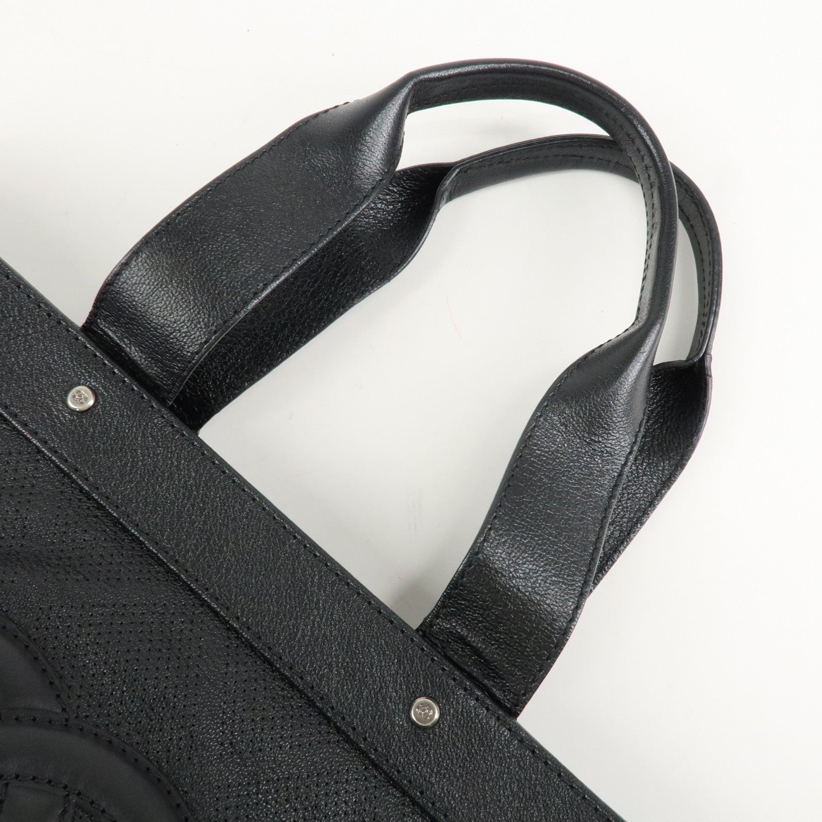 CHANEL COCO Mark Patent Leather Punchcing Tote Bag Shoulder Bag Black Used