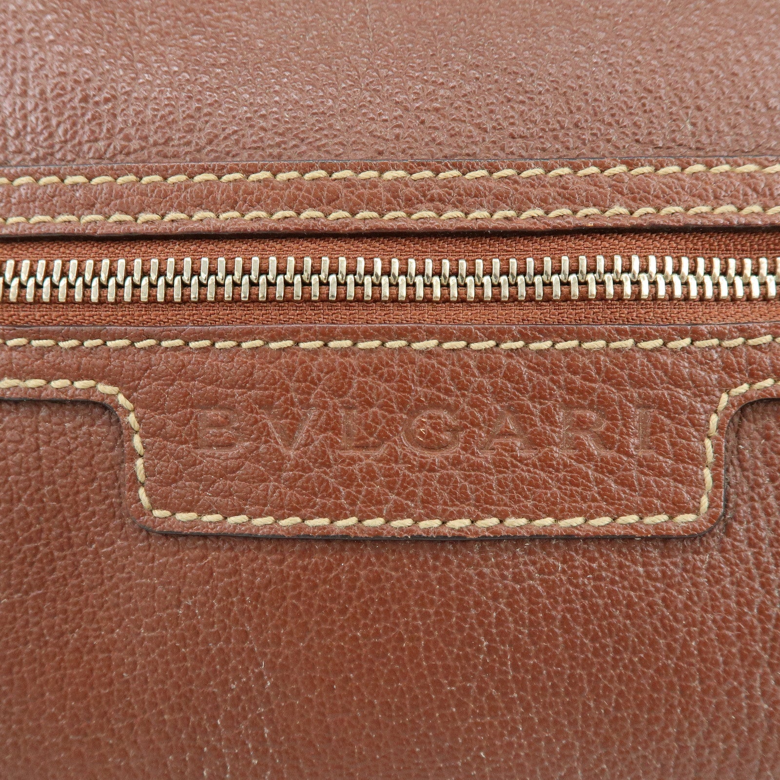 BVLGARI Leather Shoulder Bag Hand Bag Brown