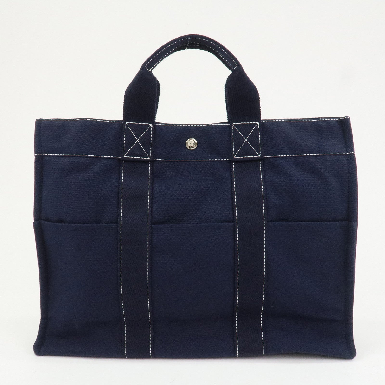 HERMES Deauville MM Cotton Tote Bag Hand Bag Navy