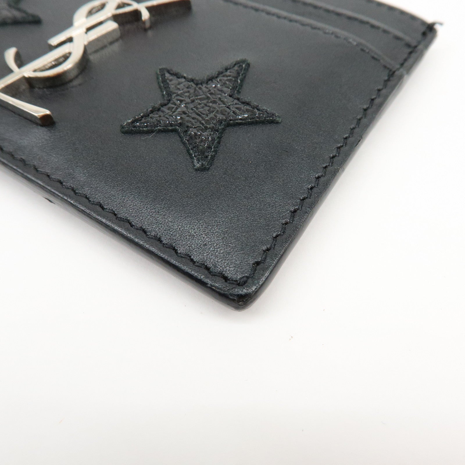 SAINT LAURENT PARIS Cassandra Leather Card Case Star Black 447876