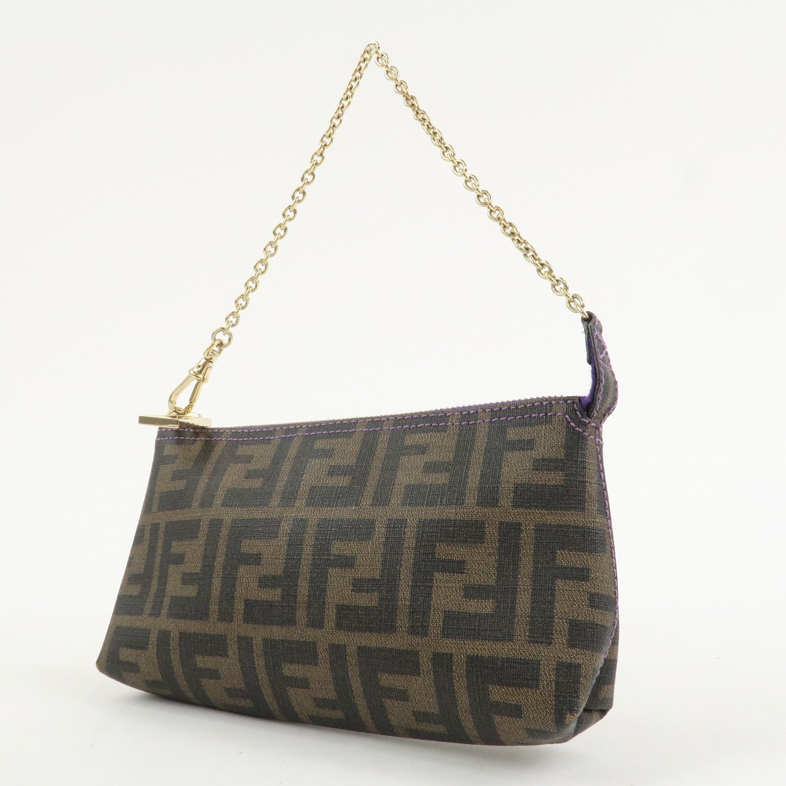 FENDI Zucca PVC Chain Accessory Pouch Hand Bag Shoulder Bag 8BR592