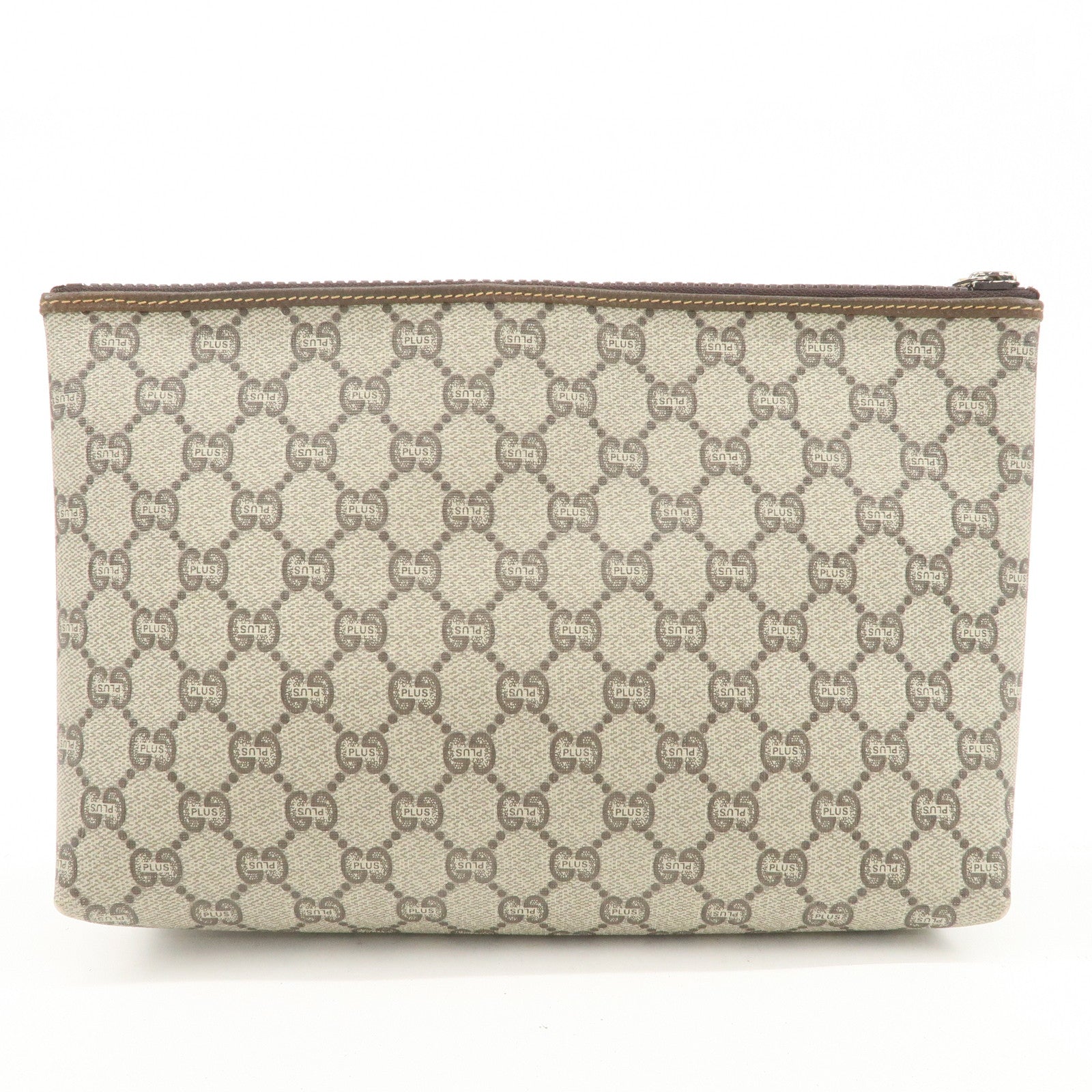 GUCCI GG Plus PVC Leather Clutch Bag Second Bag Beige Brown Used