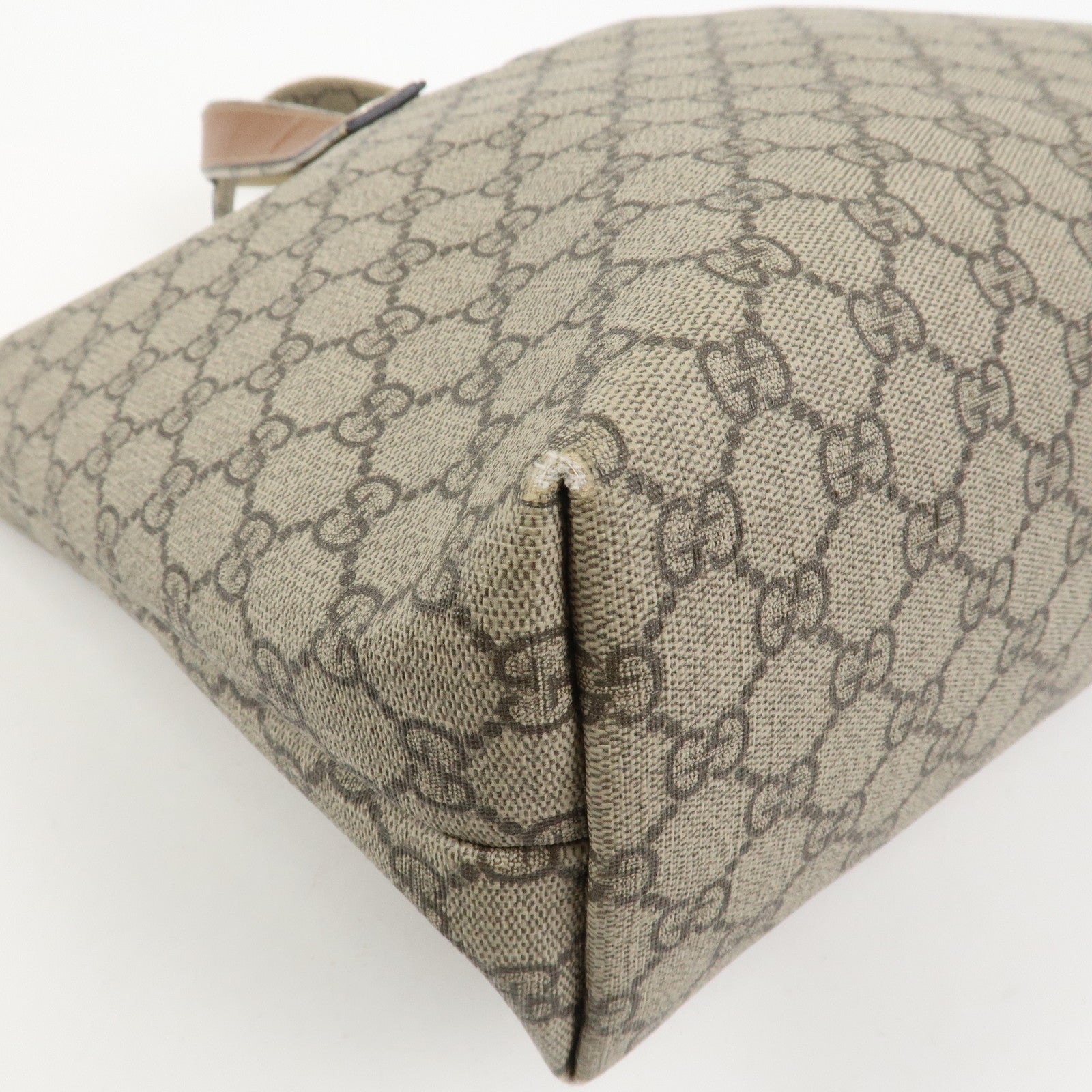 GUCCI GG Supreme Sherry Leather Tote Bag Beige Brown 211134