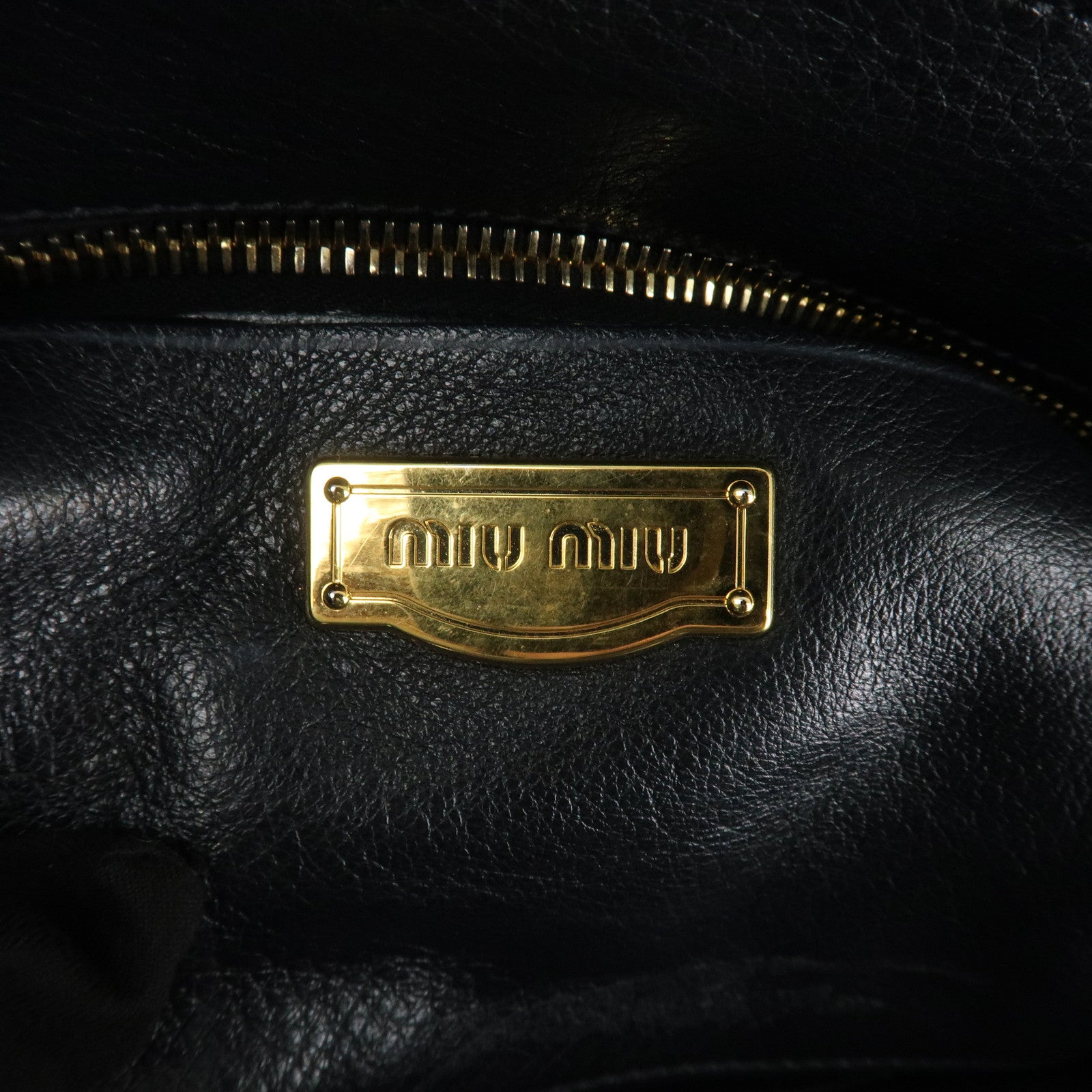 MIU MIU Logo Leather 2Way Bag Tote Bag Shoulder Bag Black RR1901 Used