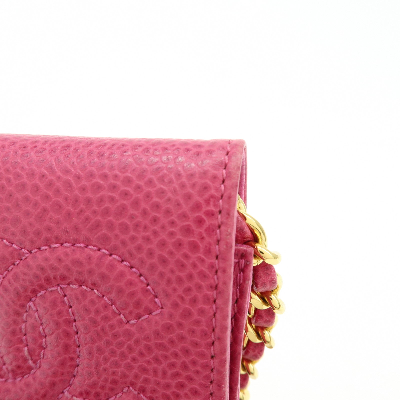 CHANEL COCO Mark Caviarskin Chain Shoulder Bag Phone Pouch Pink