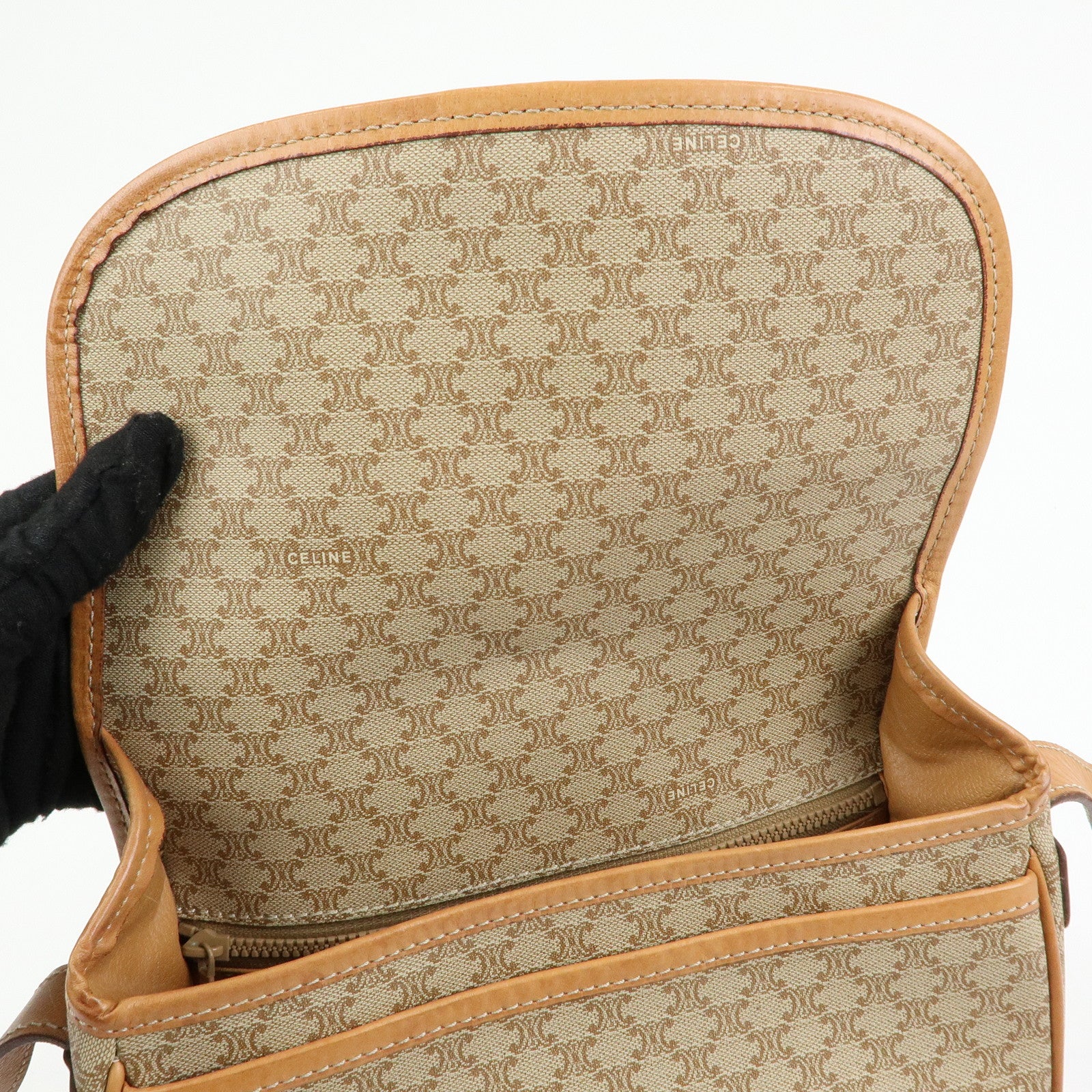 CELINE Macadam PVC Leather Shoulder Bag Beige Brown