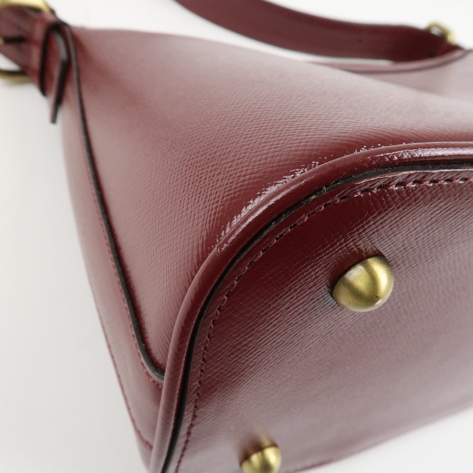 BURBERRY Logo Leather Shoulder Bag Hand Bag Bordeaux Gold Hardware Used