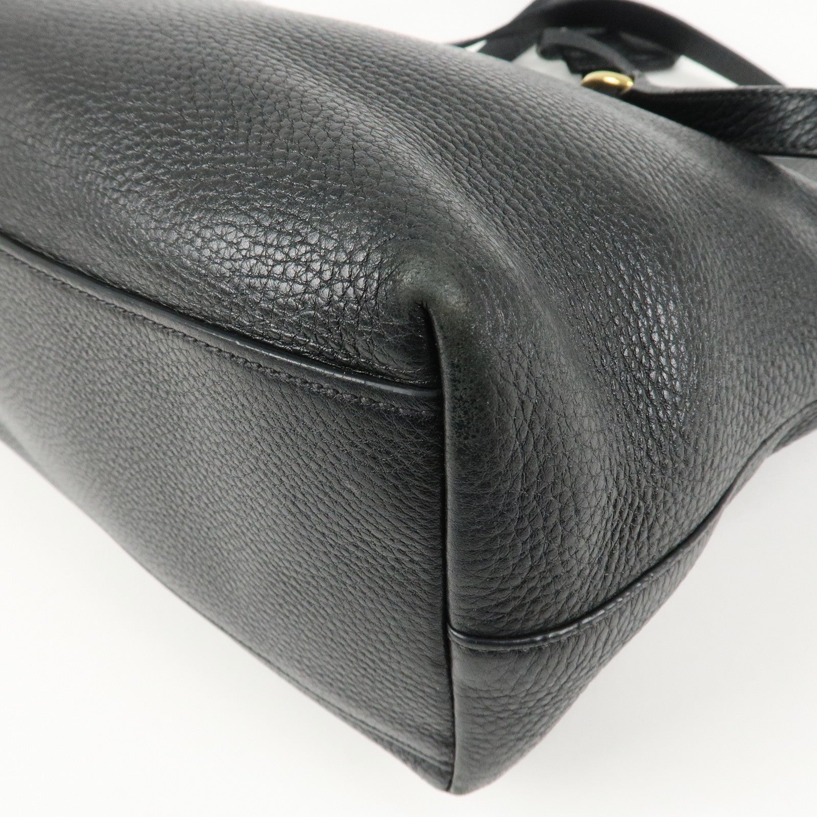 PRADA Logo Leather Tote Bag Shoulder Bag Black 1BG100 Used