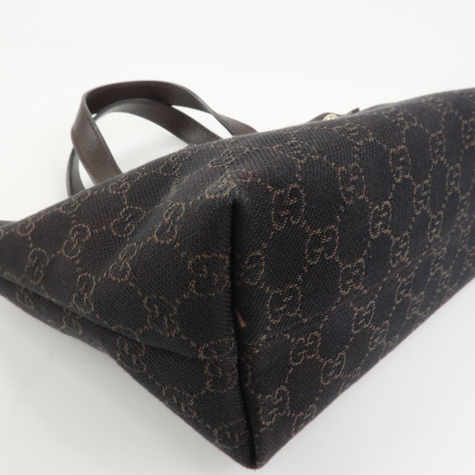 GUCCI Logo GG Canvas Leather Hand Bag Tote Bag Dark Brown 240017
