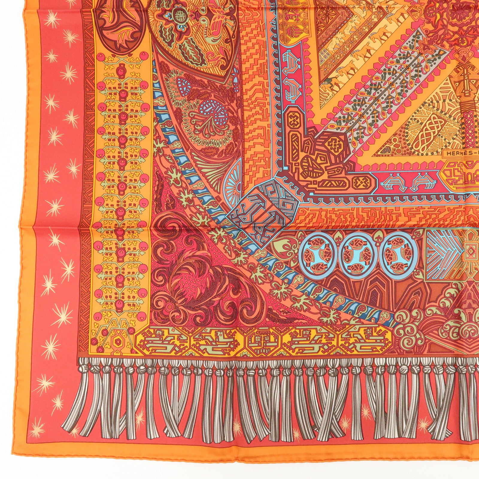 HERMES Carre 90 Silk 100% Scarf SUR UN TAPIS VOLANT Orange Red Blue